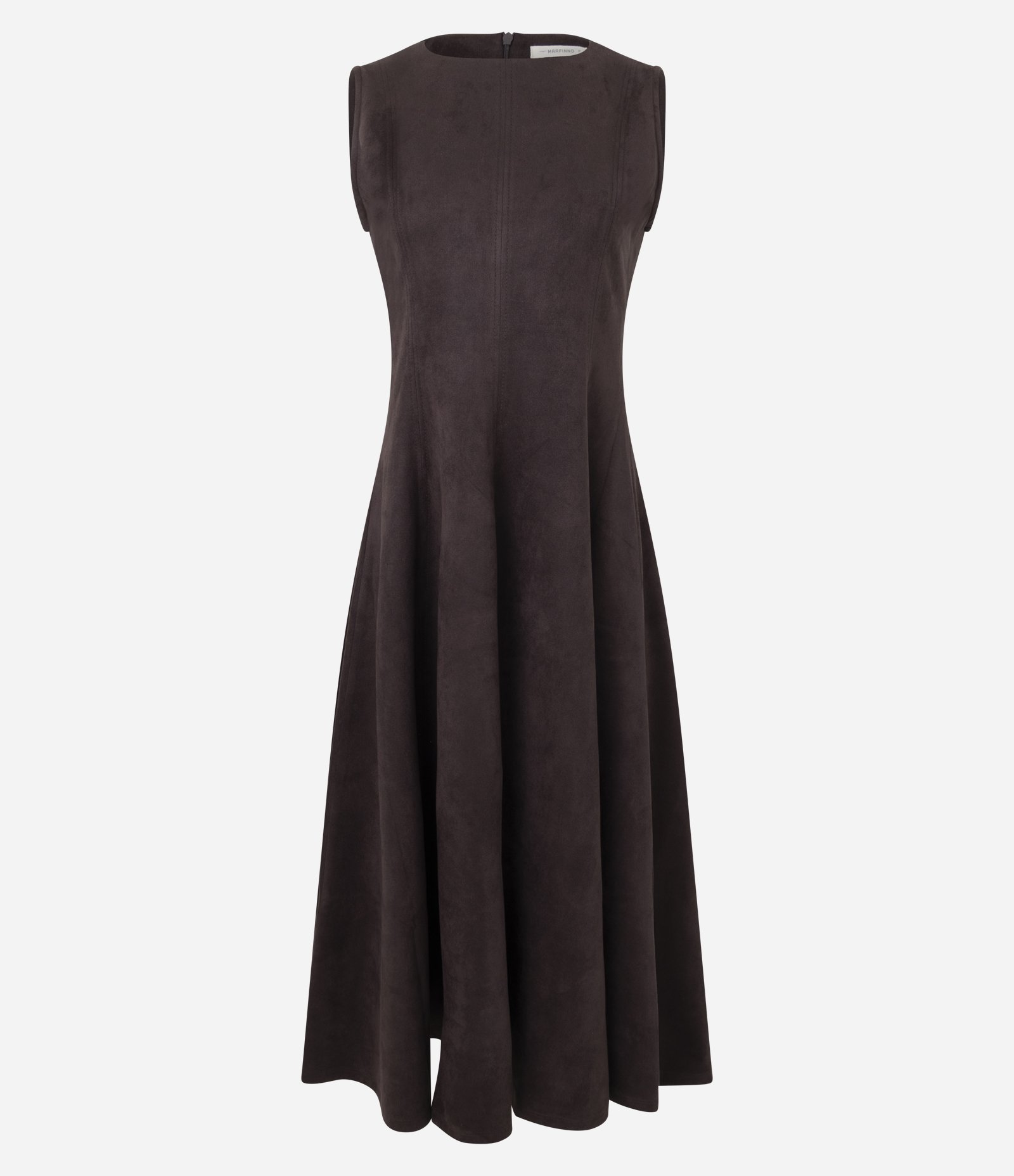 Vestido Long Midi Estruturado em Suede com Recortes Marrom 6