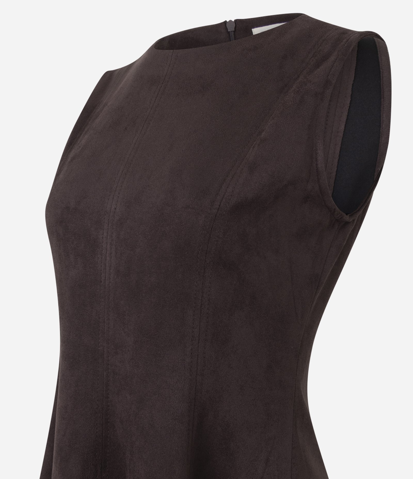Vestido Long Midi Estruturado em Suede com Recortes Marrom 7