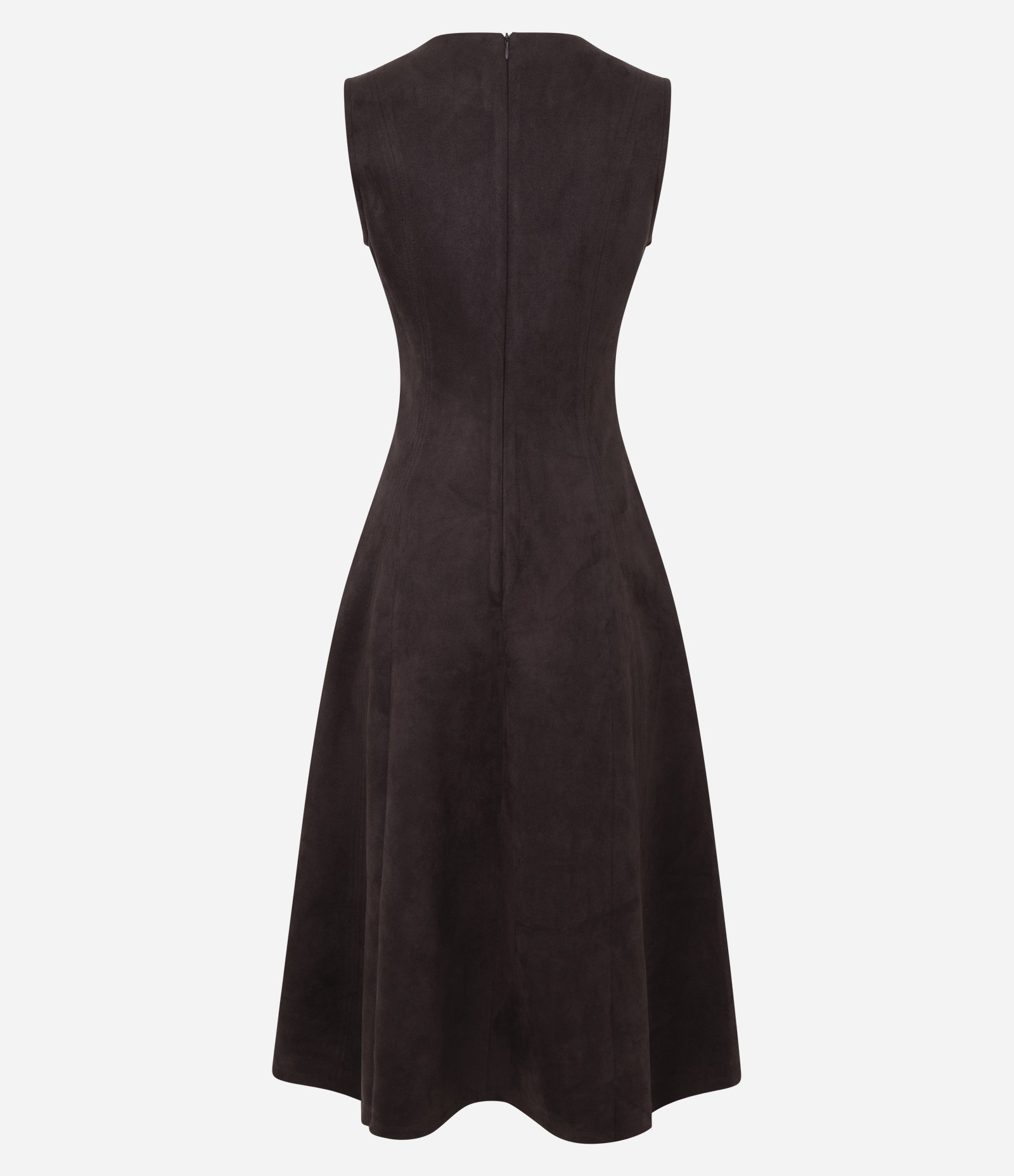 Vestido Long Midi Estruturado em Suede com Recortes Marrom 8