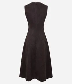 Vestido Long Midi Estruturado em Suede com Recortes