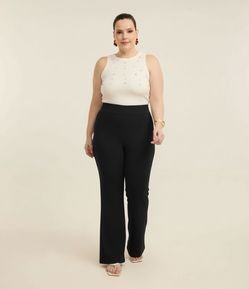 Calça Flare Canelada em Ribana com Cós Alto Curve e Plus Size