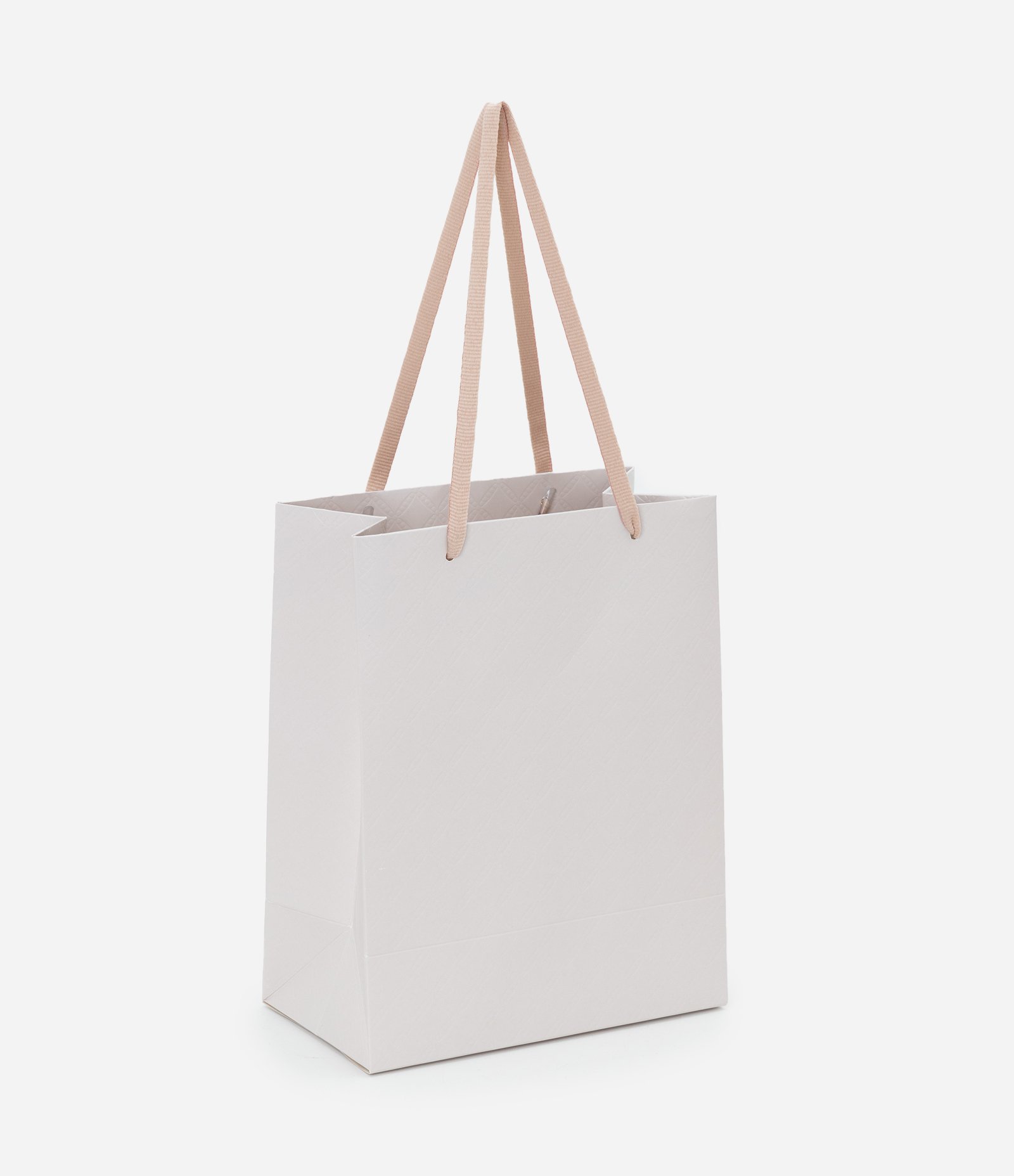 Sacola Pequena Texturizada com Alça Dupla Chata Off White/Rosa Claro 1