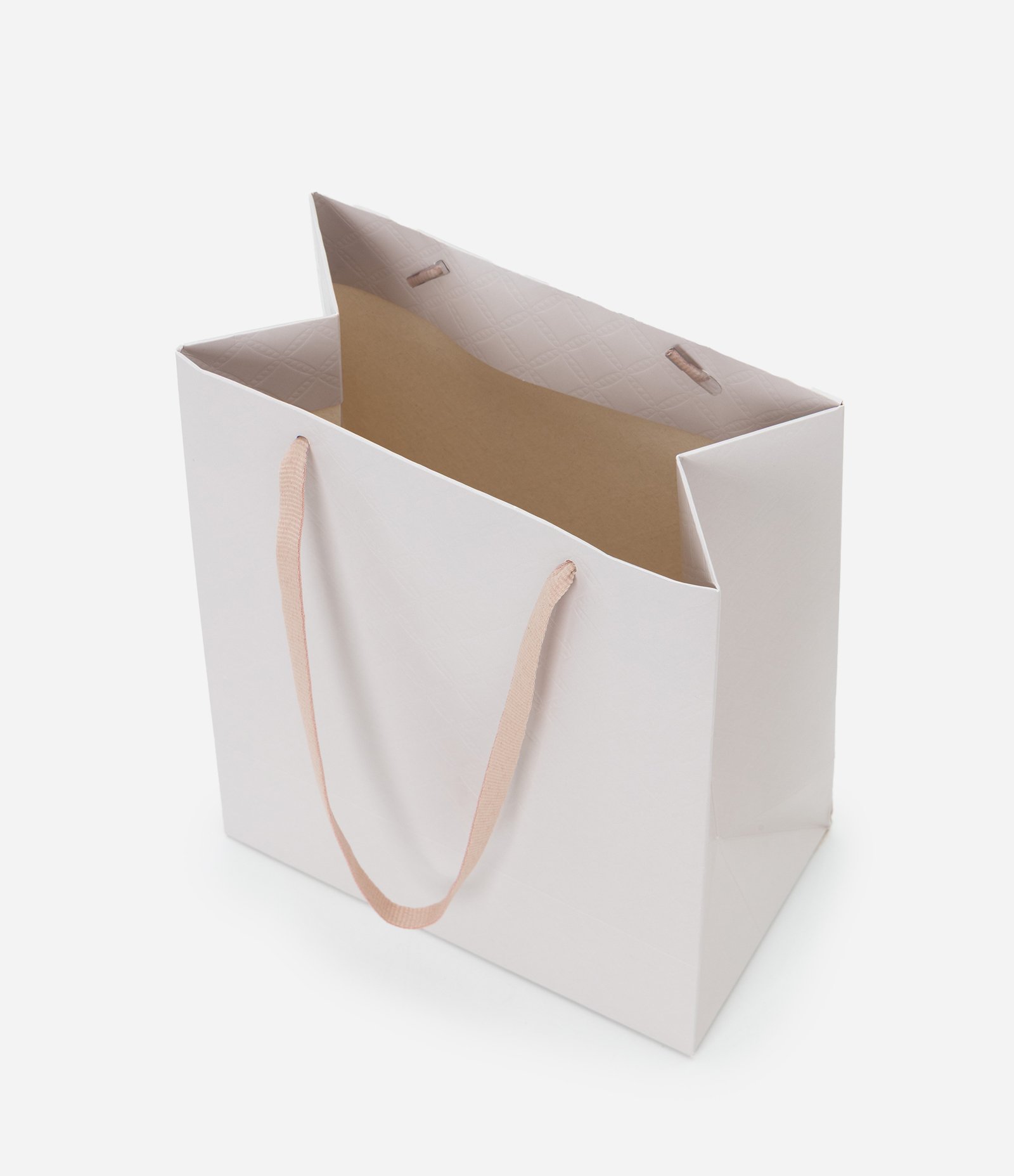 Sacola Pequena Texturizada com Alça Dupla Chata Off White/Rosa Claro 3