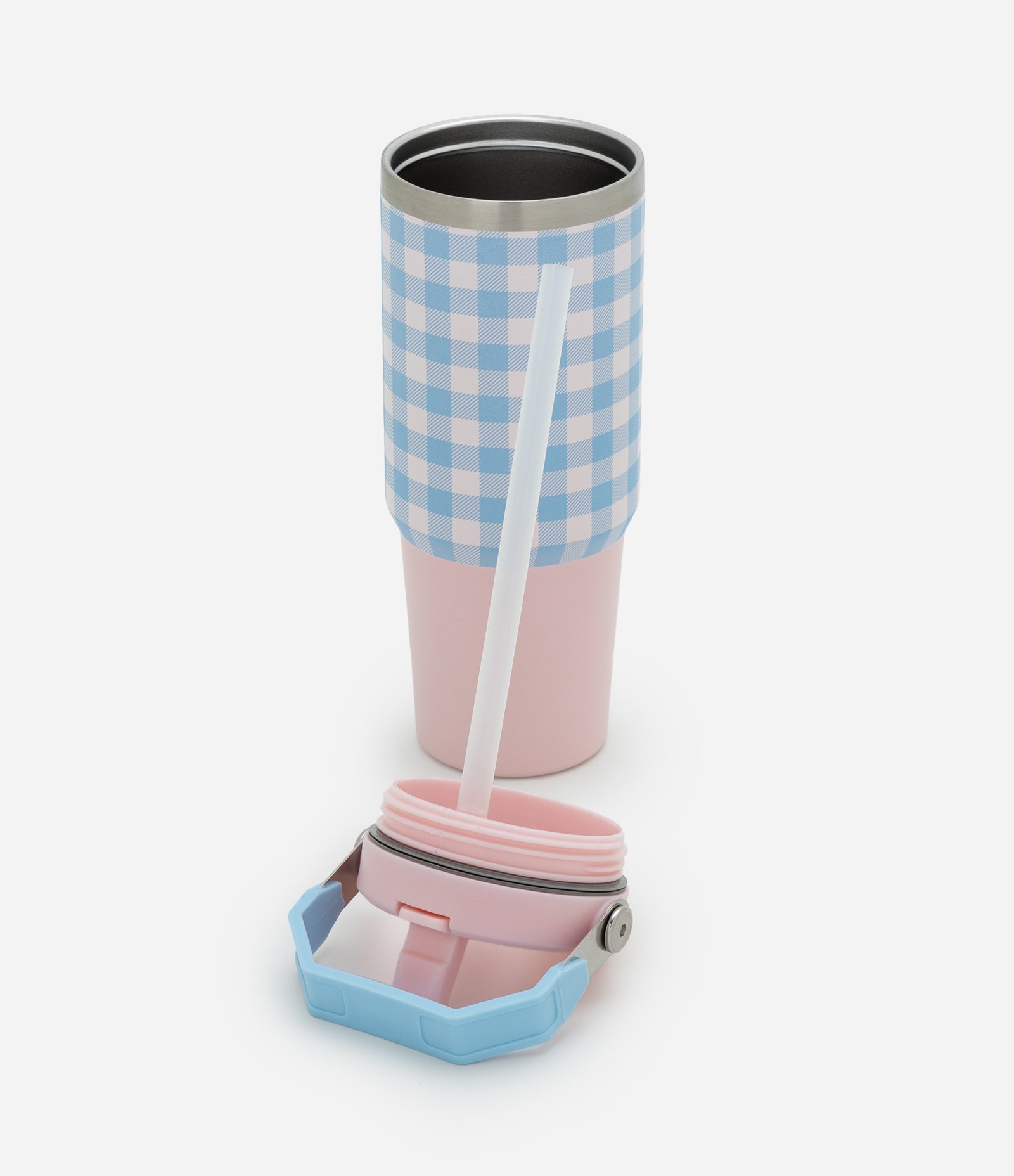 Copo Térmico com Alça Geométrica e Estampa Xadrez 900ml Multicores 4