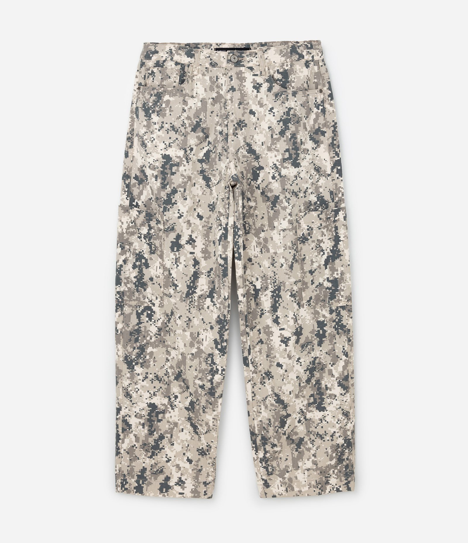 Calça Super Baggy em Sarja com Estampa Camuflado Pixel Cinza 6