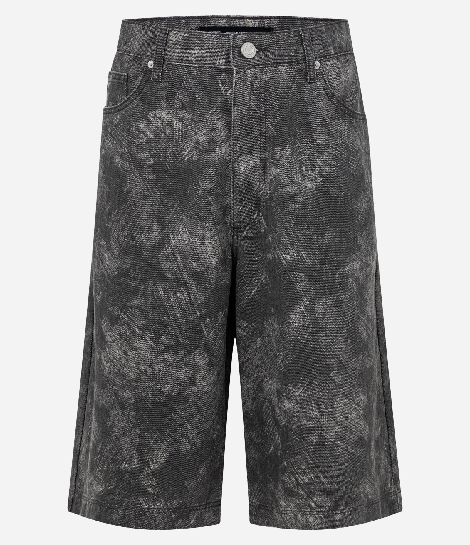 Bermuda Baggy em Sarja com Estampa Abstrata Preto 4