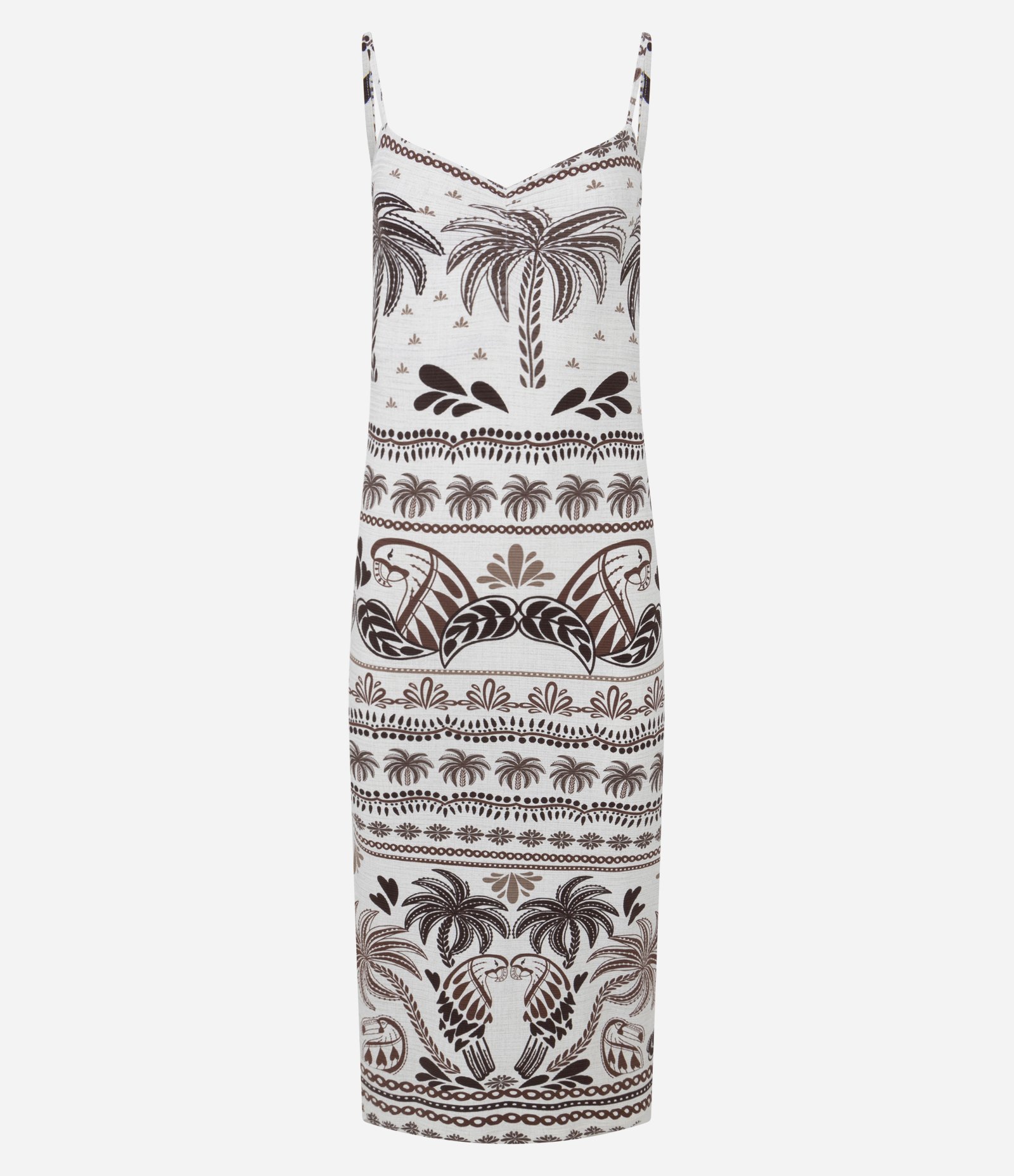 Vestido Midi em Ribana Floral com Alças Finas e Puxadinho no Busto Branco/Marrom 3