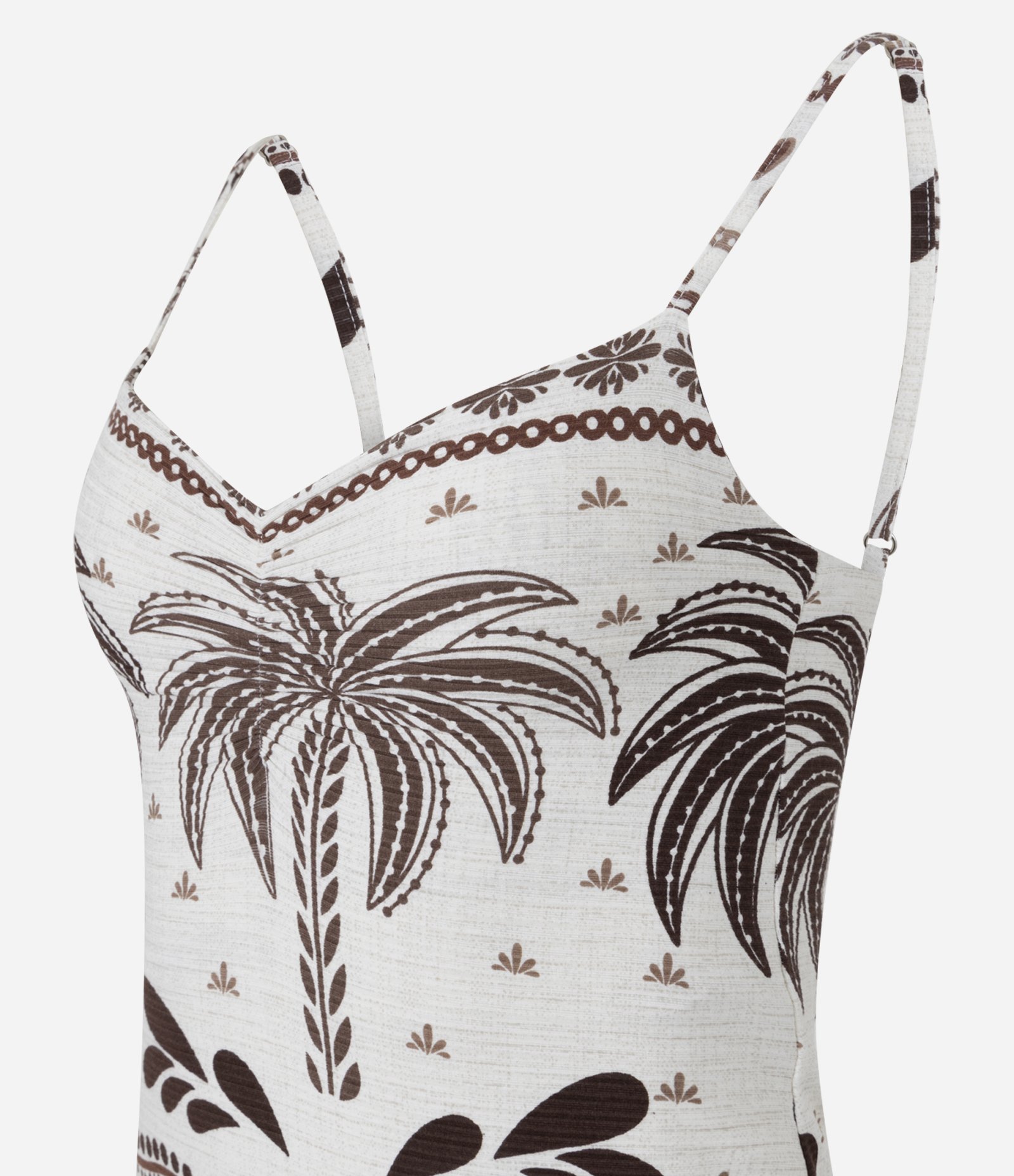 Vestido Midi em Ribana Floral com Alças Finas e Puxadinho no Busto Branco/Marrom 4