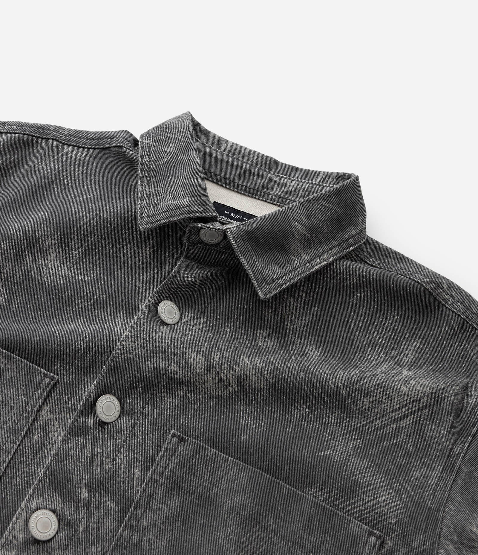 Camisa Oversized Boxy em Sarja com Estampa Marmorizado Abstrata Cinza Chumbo 3