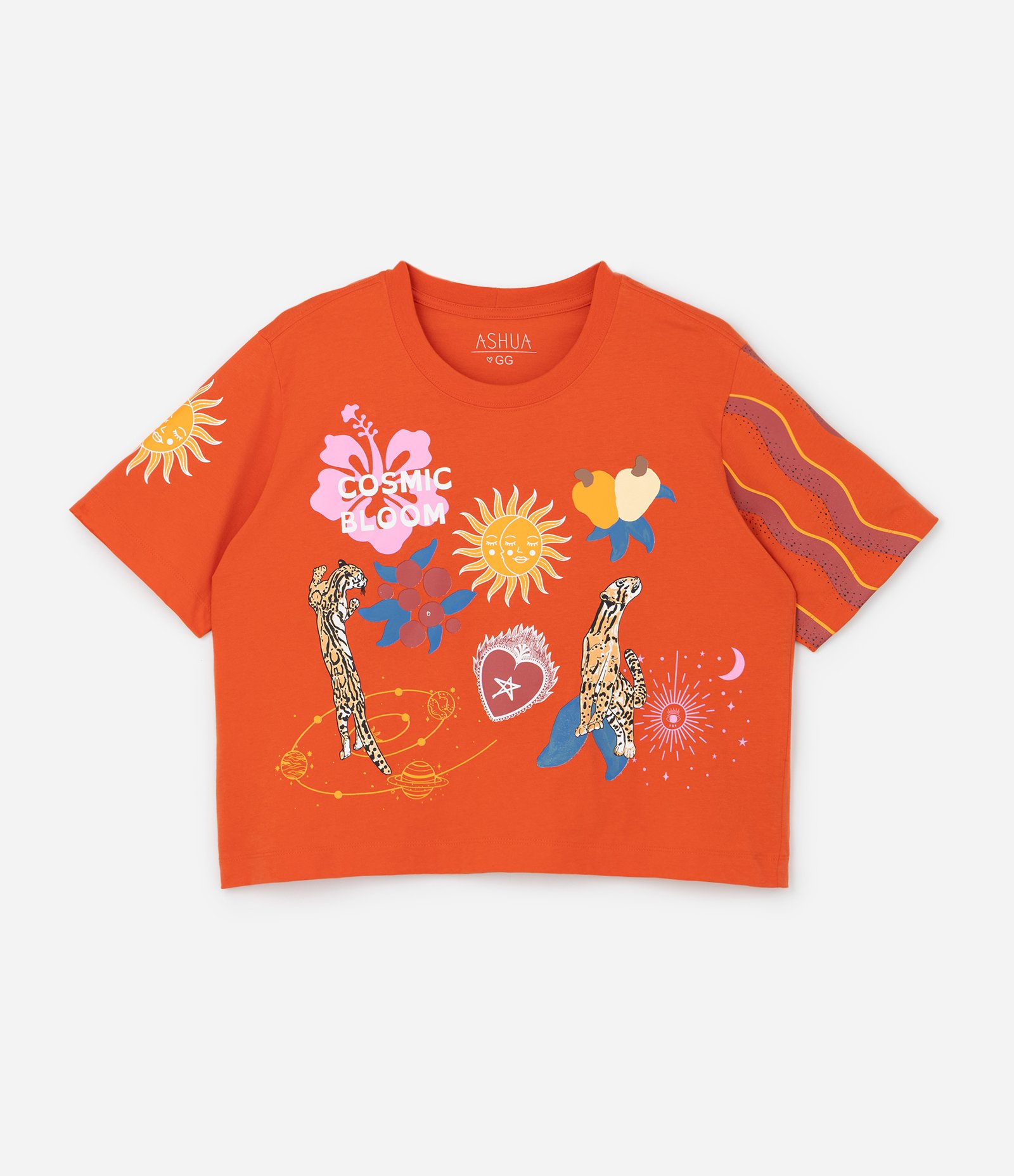 Camiseta Boxy com Estampa Cosmic Bloom Curve & Plus Size Laranja 4