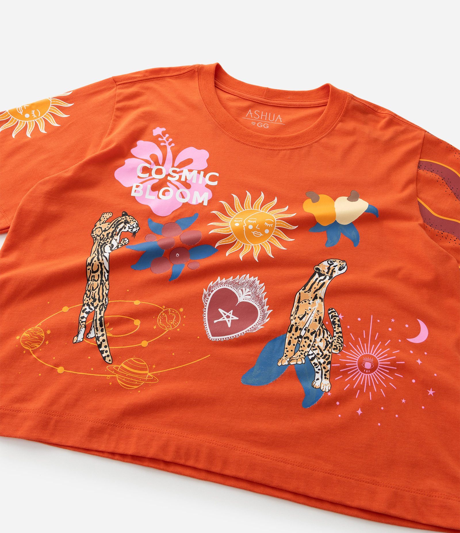 Camiseta Boxy com Estampa Cosmic Bloom Curve & Plus Size Laranja 7
