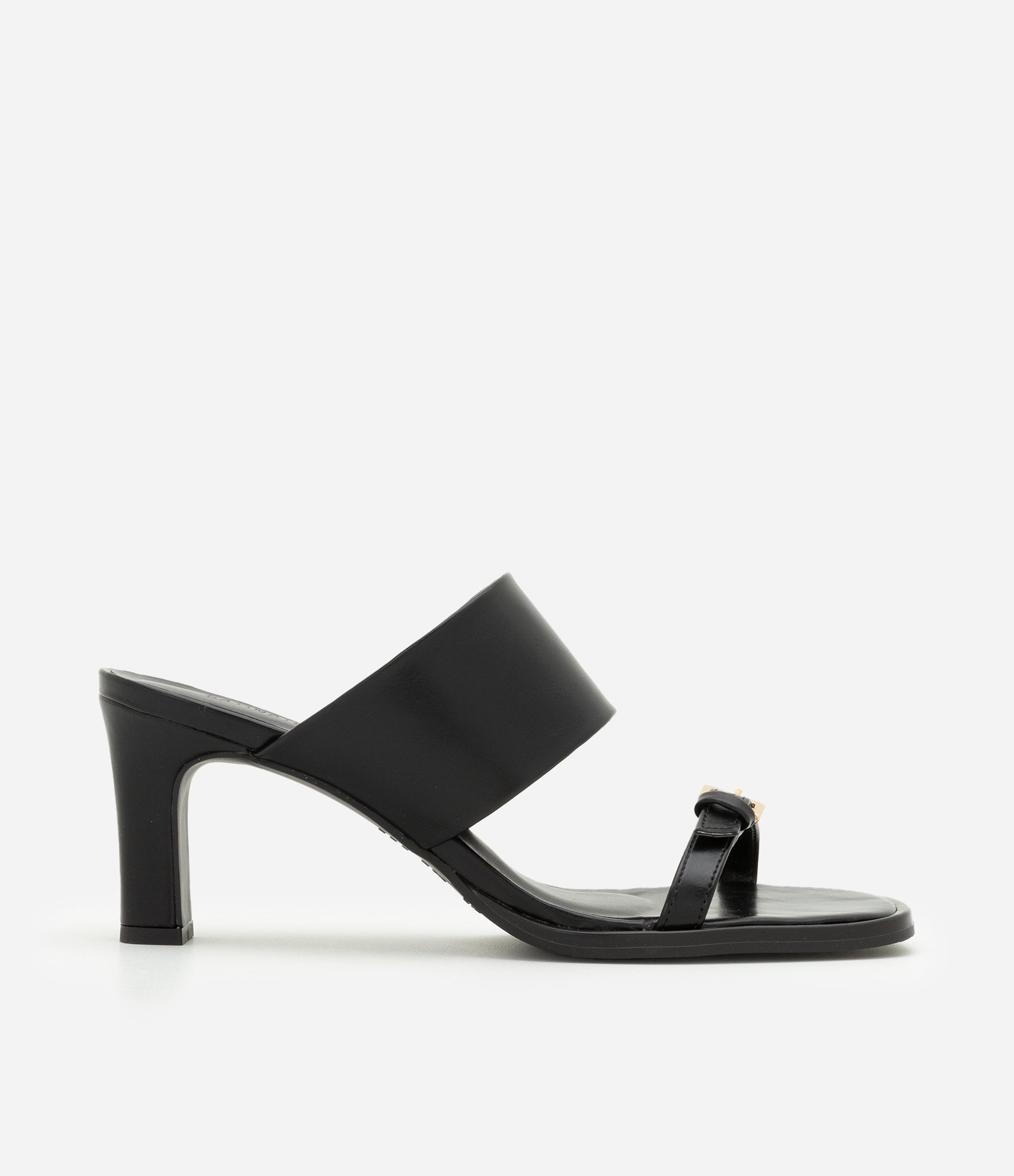 Sandália Mule em PU com Tiras e Fivela Preto 1