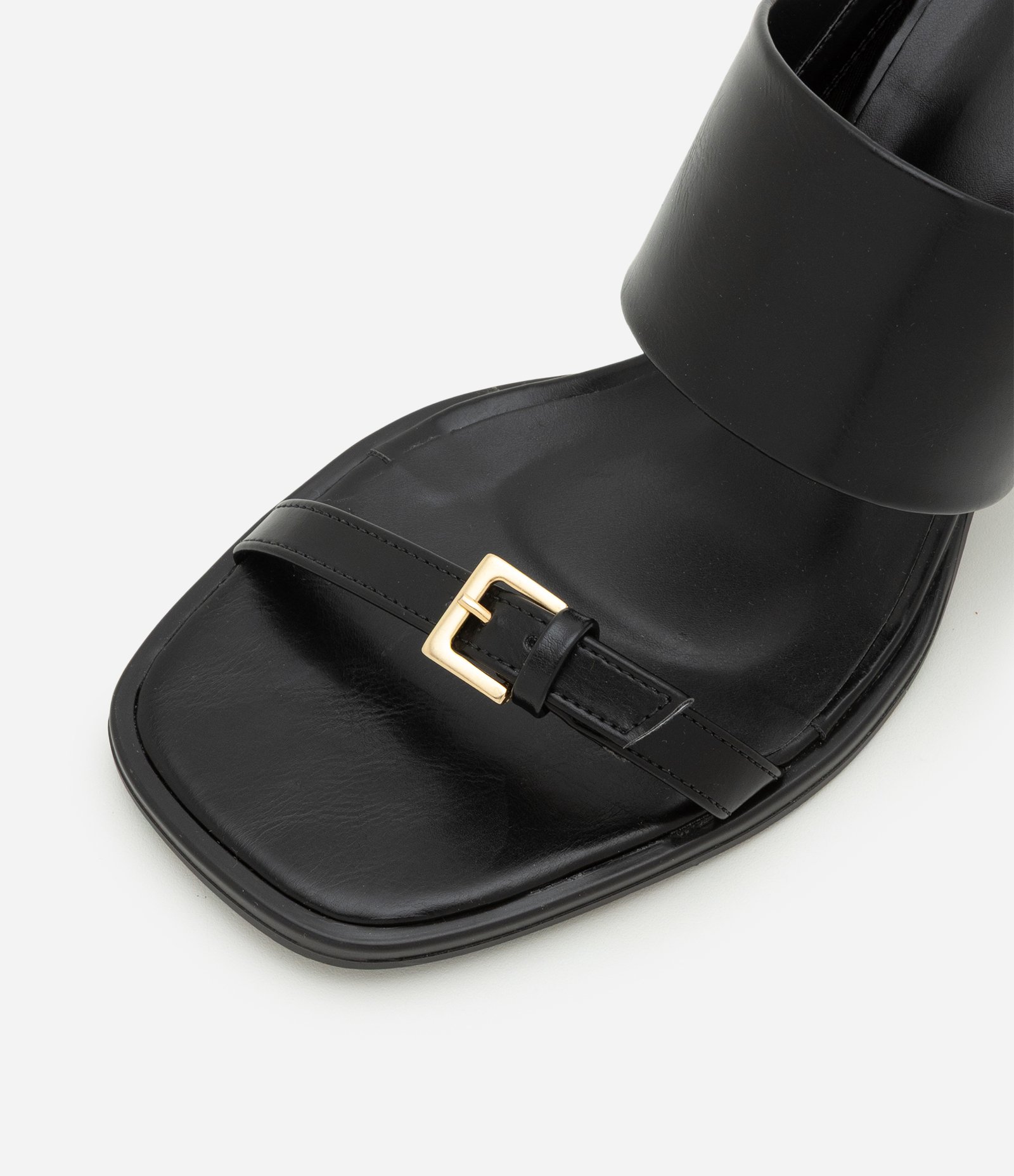 Sandália Mule em PU com Tiras e Fivela Preto 3