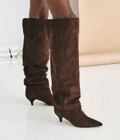 Bota Over The Knee em Suede com Caimento Franzido
