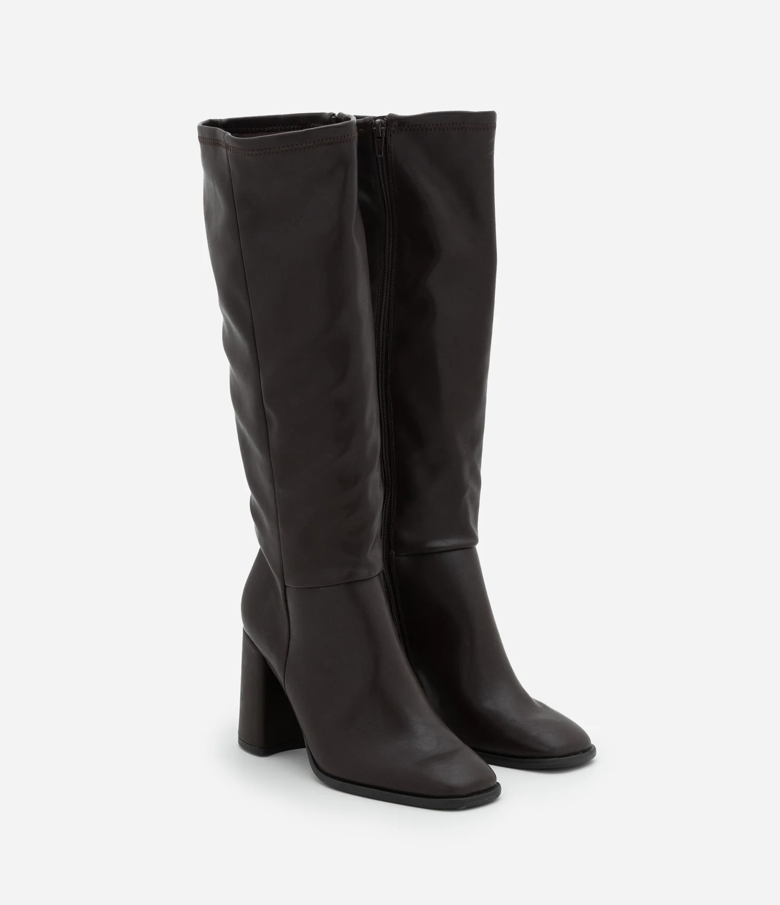 Bota Sock Boot em PU com Bico Quadrado e Salto Bloco Marrom 2