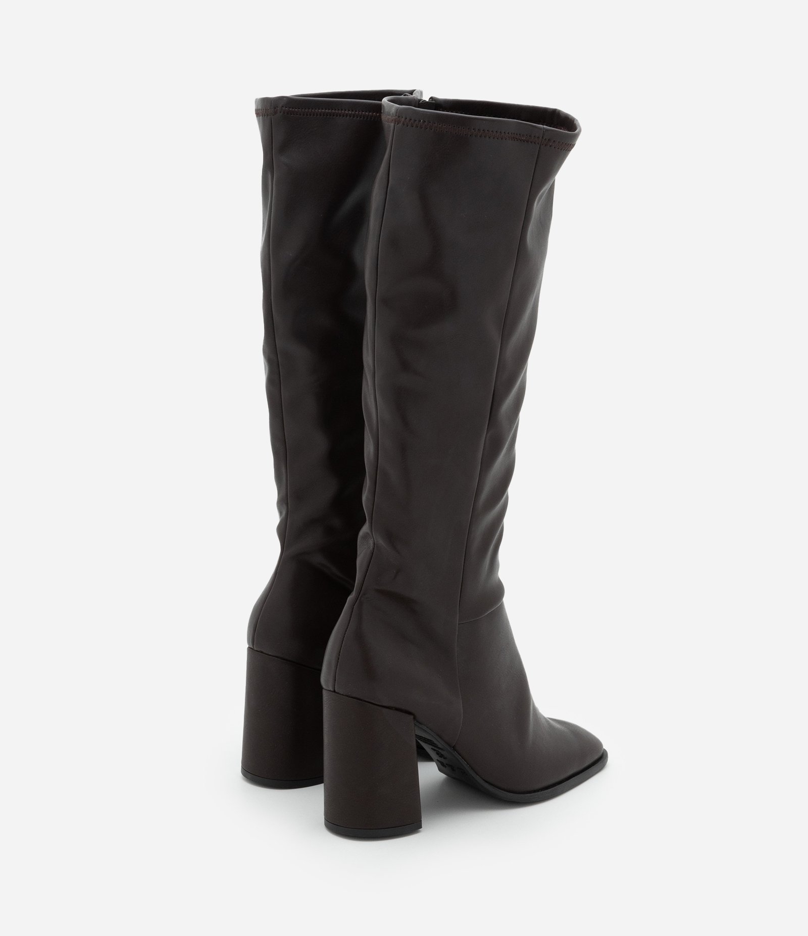 Bota Sock Boot em PU com Bico Quadrado e Salto Bloco Marrom 4