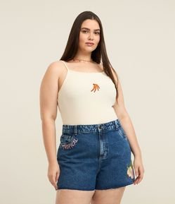 Blusa Regata em Ribana com Bordado de Fruta Curve & Plus Size