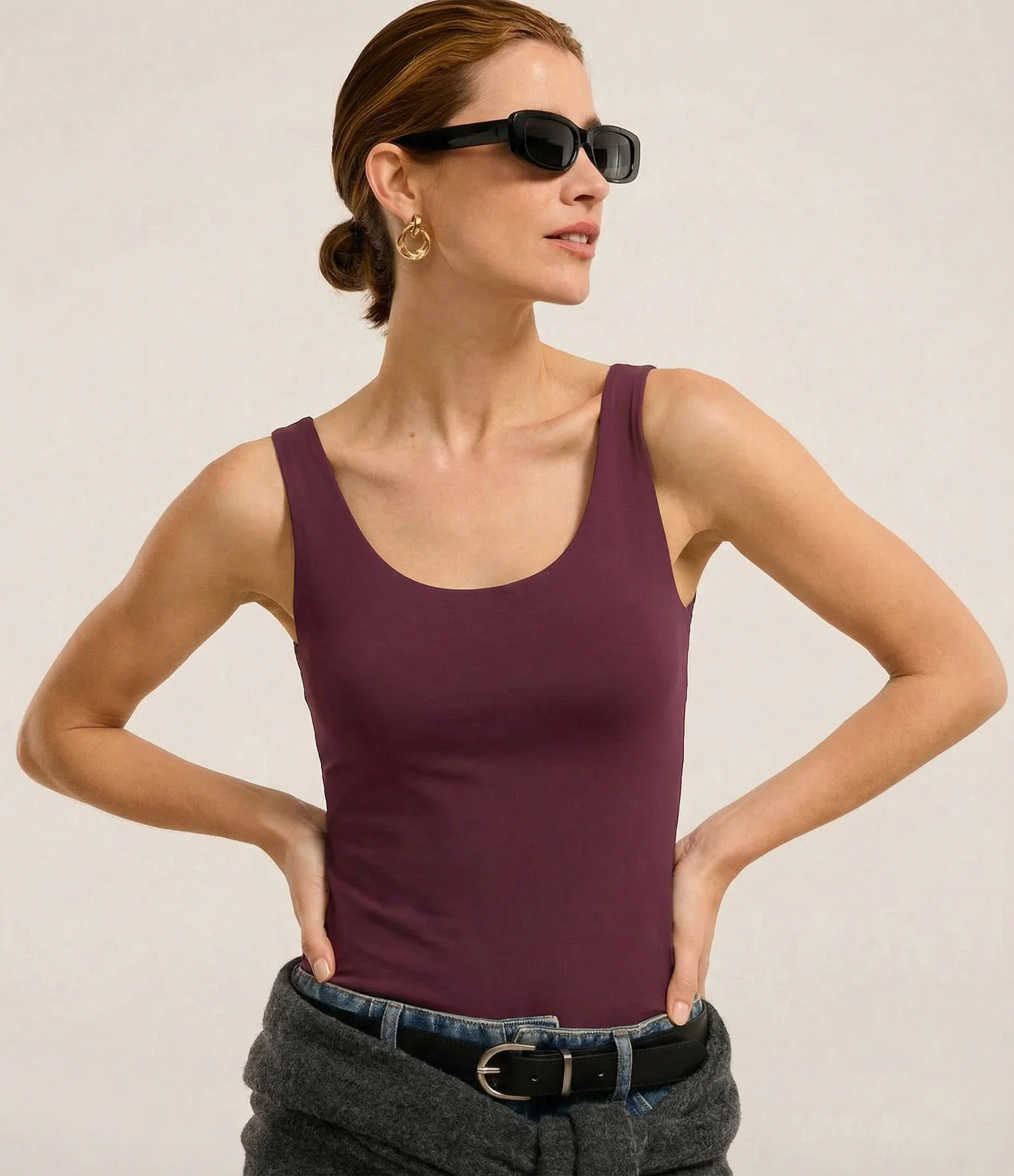 Blusa em Poliamida com Decote U e Alça Larga Bordô 1