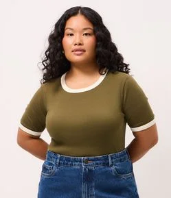 Blusa Babylook em Ribana com Acabamento Contrastante Curve & Plus Size