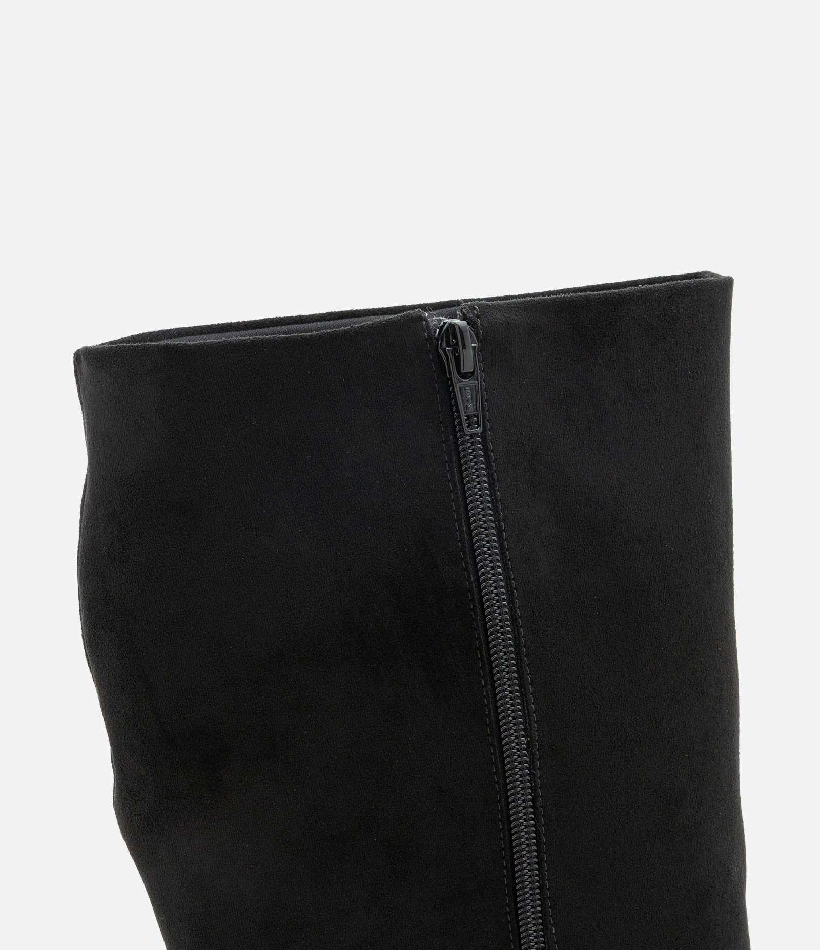 Bota Anabela Cano Médio em Suede com Bico Fino Preto 3