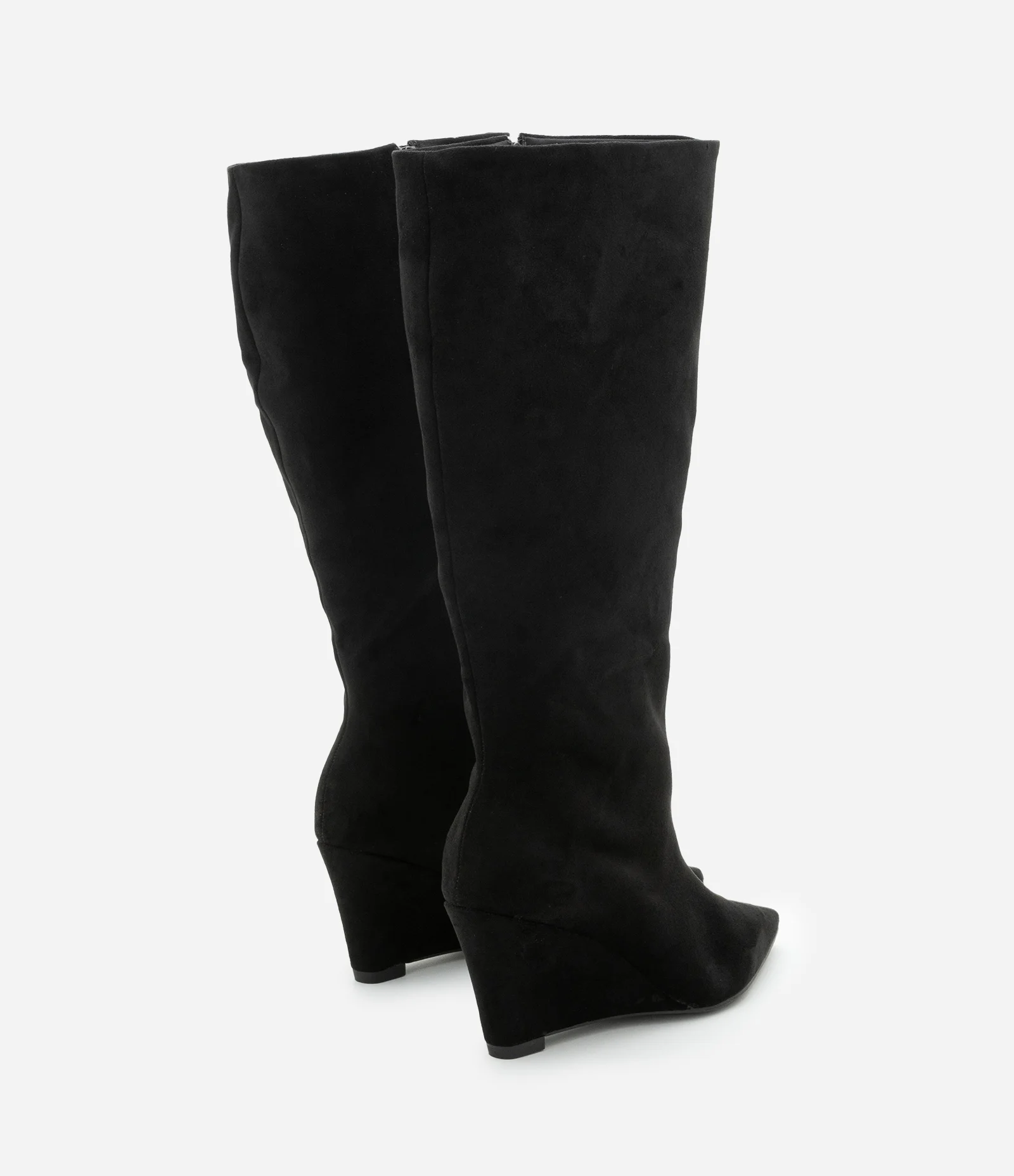 Bota Anabela Cano Médio em Suede com Bico Fino Preto 5