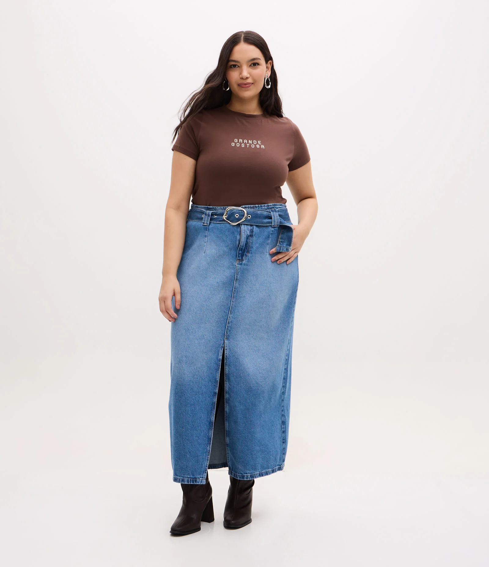 Blusa Baby Look em Cotton Grande Gostosa Curve & Plus Size Marrom 2