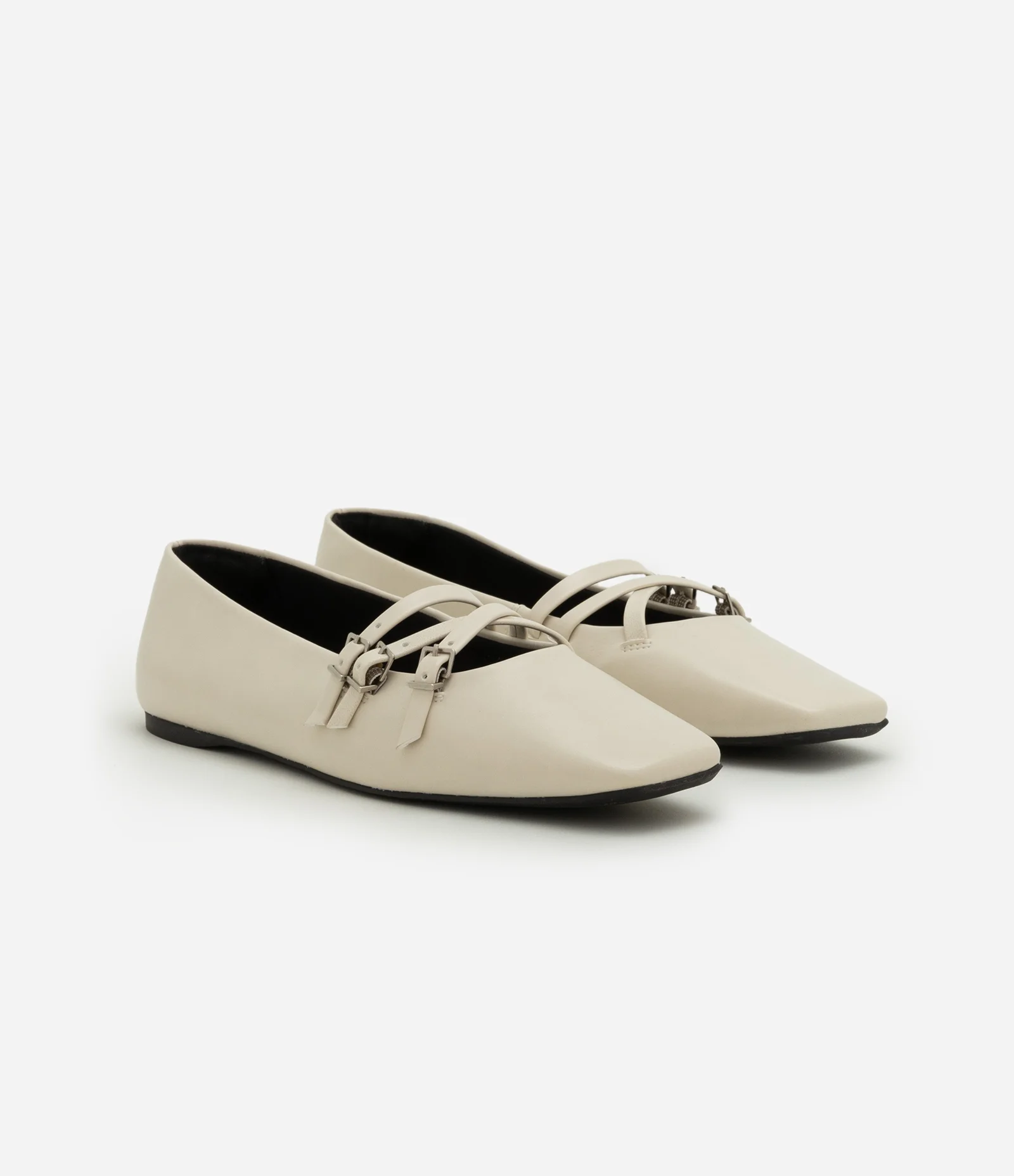 Sapatilha com Bico Quadrado e Multi Tiras Cruzadas Bege 2