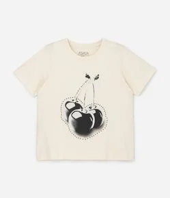 Camiseta Regular com Estampa de Cerejas e Tachas Curve & Plus Size