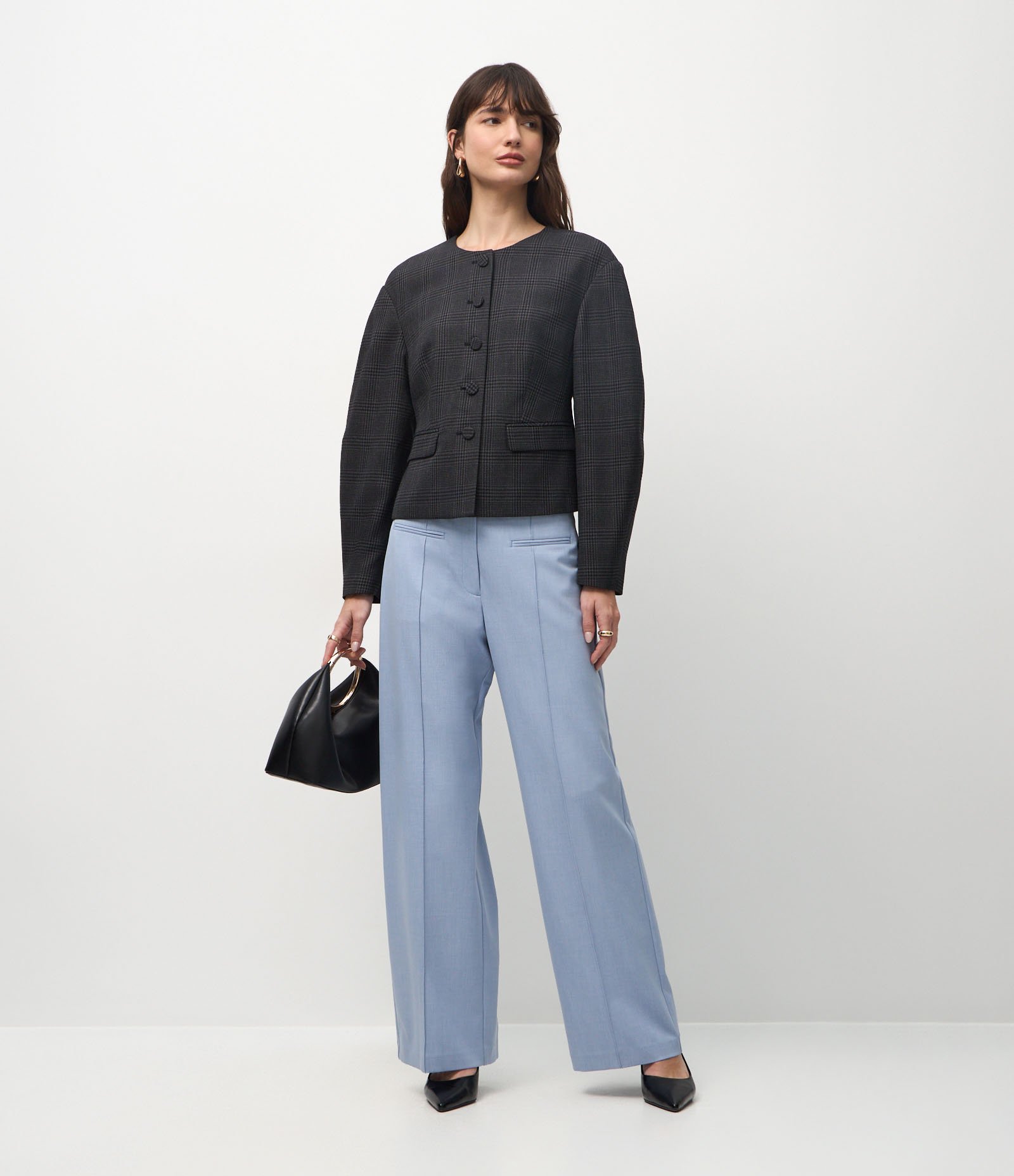 Blazer Alfaiatado Xadrez com Manga Balonê Preto 2