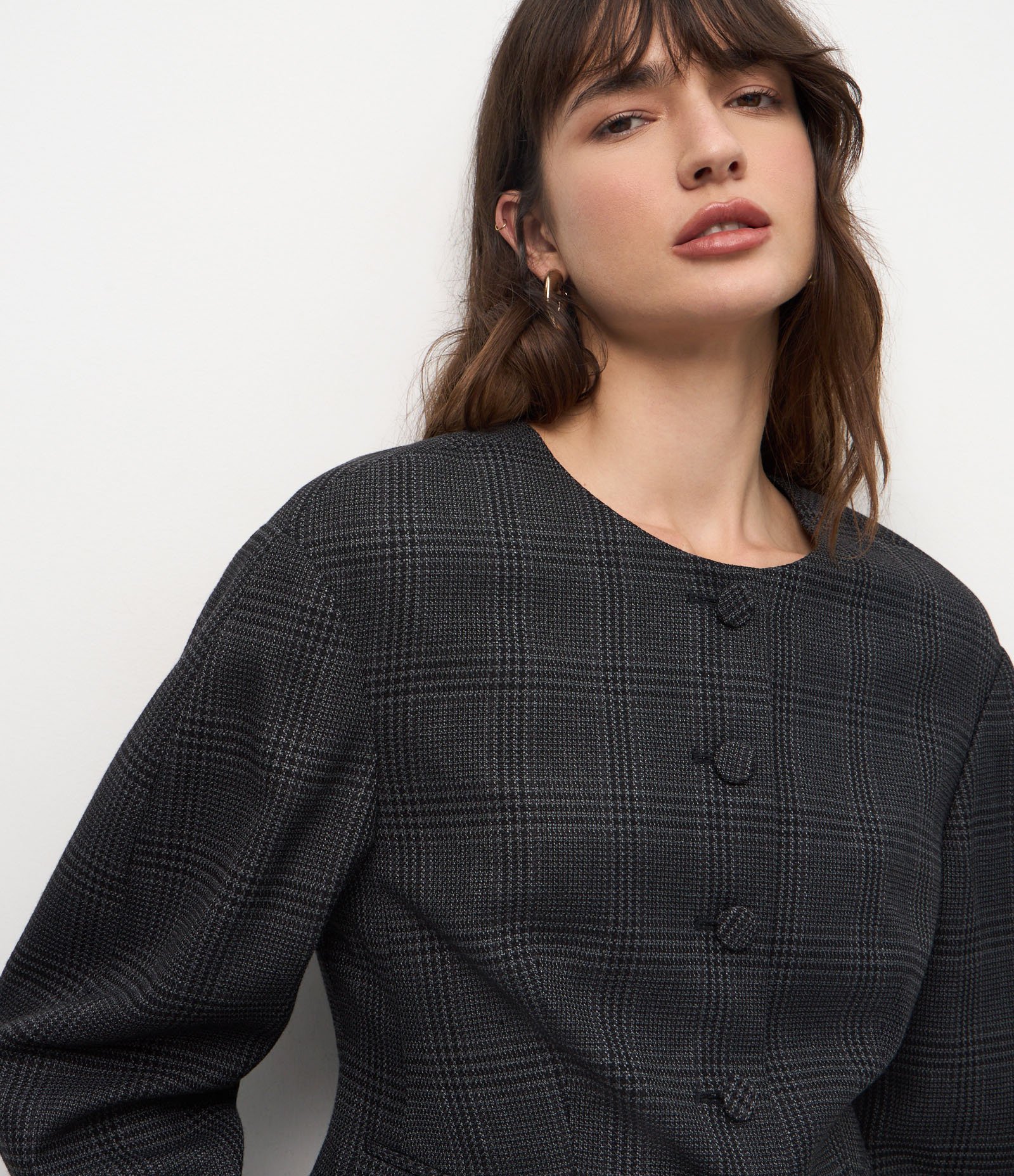 Blazer Alfaiatado Xadrez com Manga Balonê Preto 4