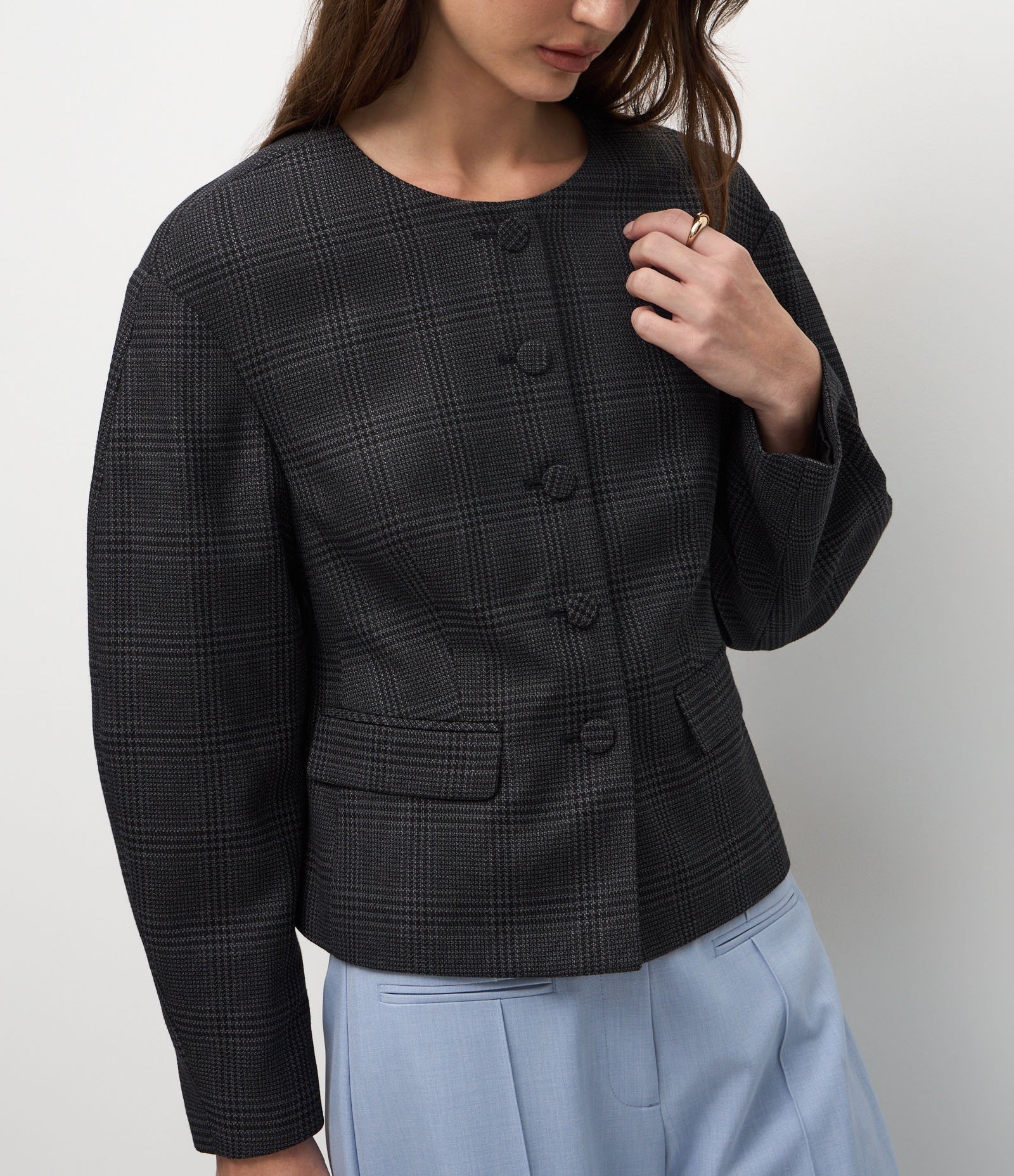 Blazer Alfaiatado Xadrez com Manga Balonê Preto 5