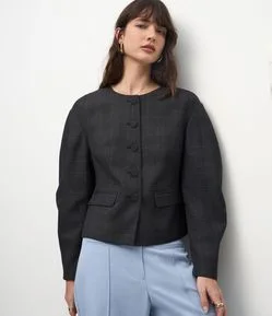Blazer Alfaiatado Xadrez com Manga Balonê