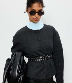 Blazer Alfaiatado Xadrez com Manga Balonê