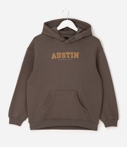 Casaco Infantil em Veludo com Capuz e Lettering Austin – Tam 5 a 14 Anos