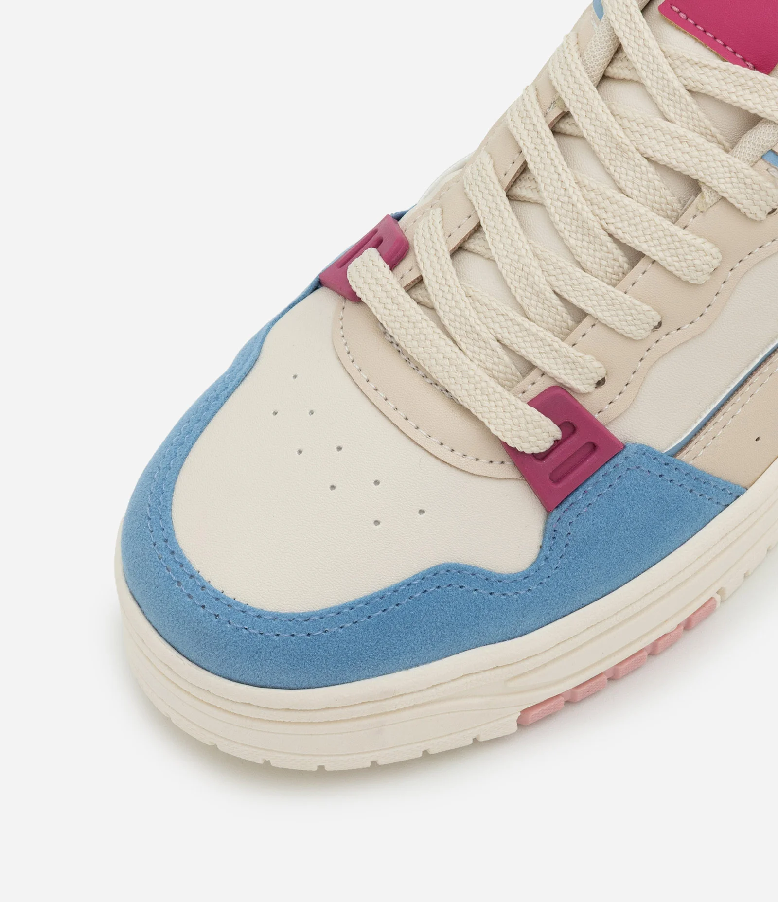 Tênis Cano Baixo com Recortes Branco / Azul / Rosa 3