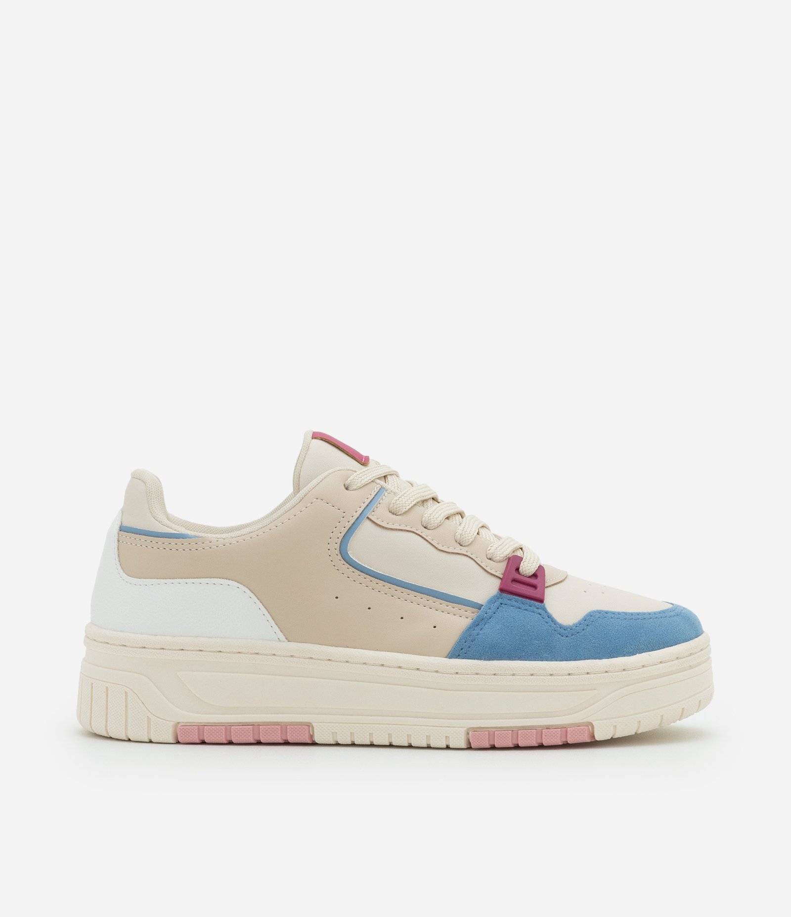 Tênis Cano Baixo com Recortes Branco / Azul / Rosa 5
