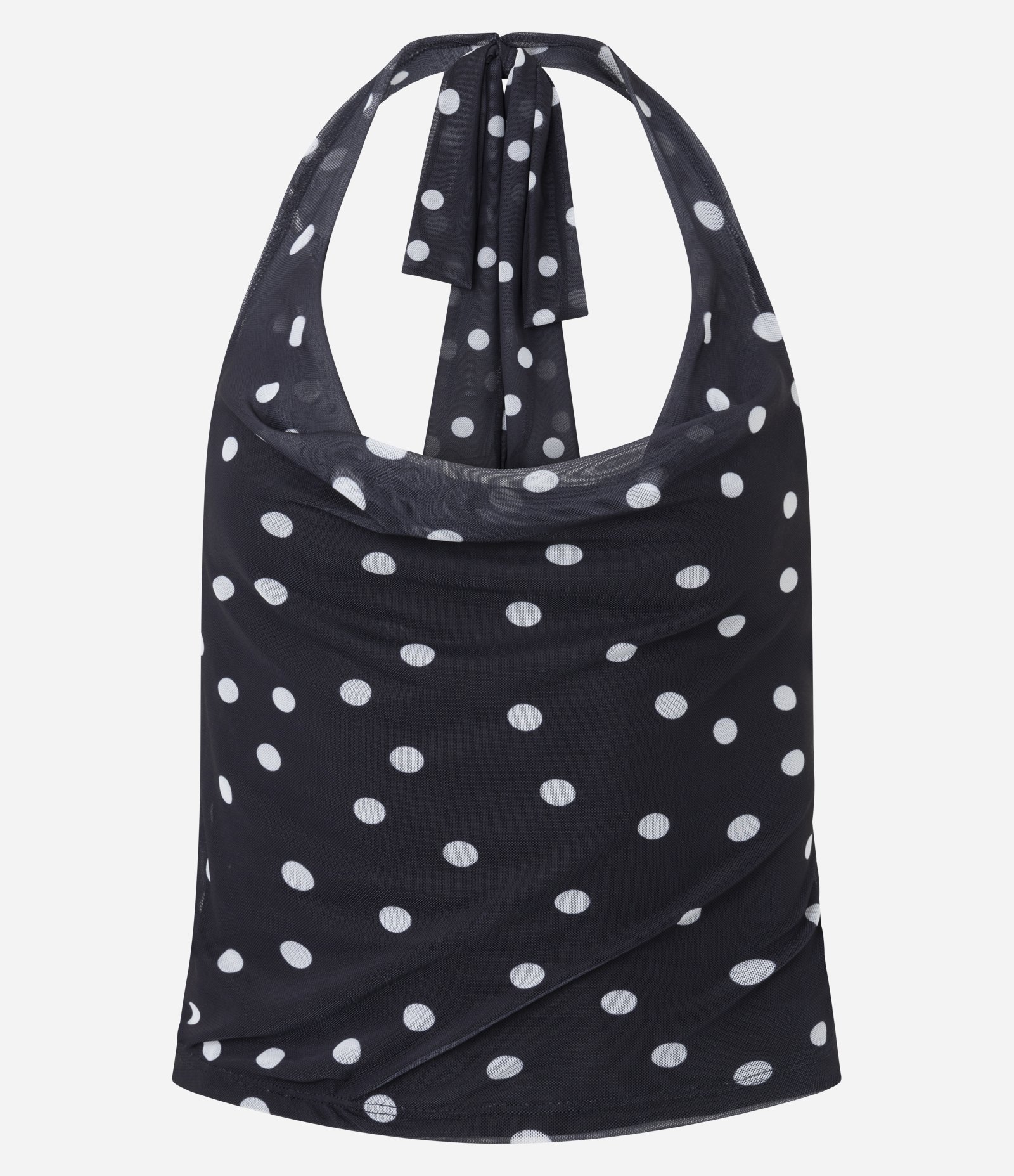 Blusa Frente Única em Tule com Lenço e Estampa Poá Preto 7