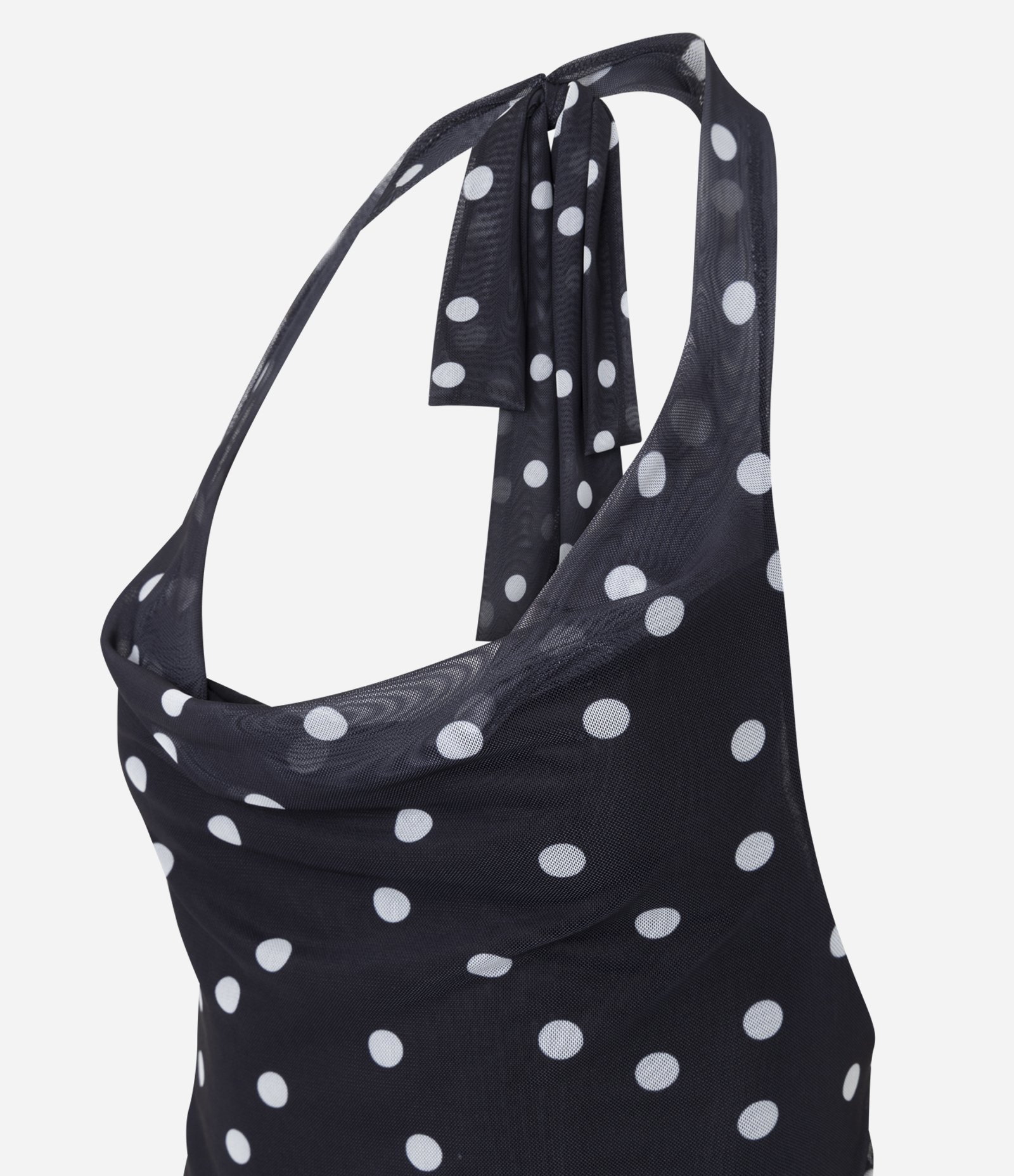 Blusa Frente Única em Tule com Lenço e Estampa Poá Preto 8