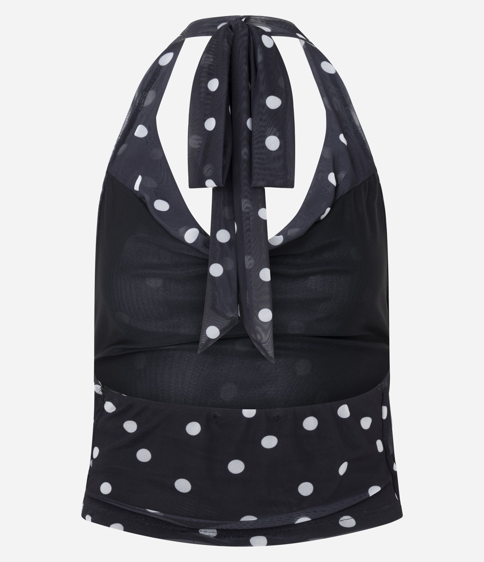 Blusa Frente Única em Tule com Lenço e Estampa Poá Preto 9