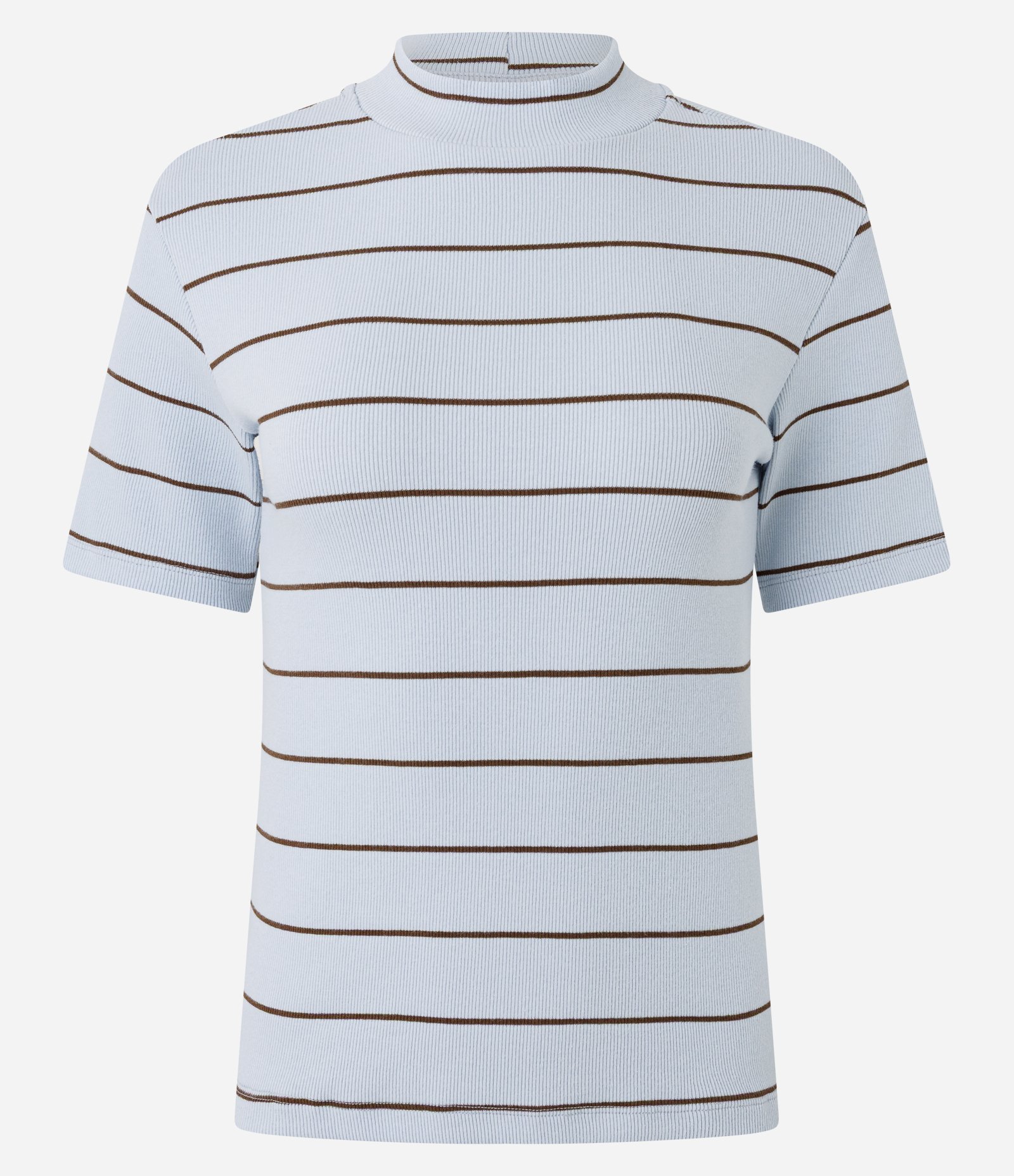 Blusa em Ribana com Golinha Média e Estampa Listrada Azul 1