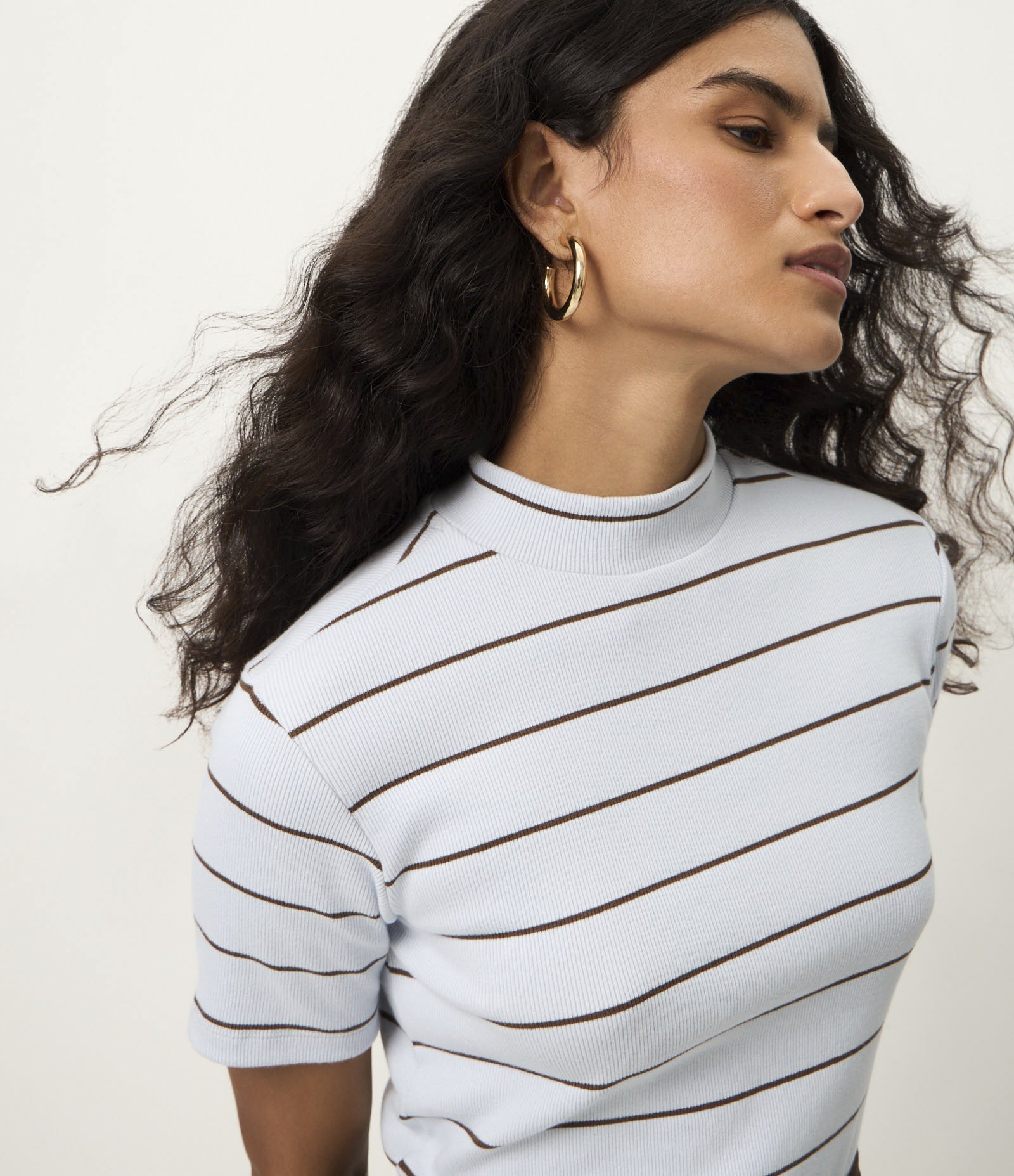 Blusa em Ribana com Golinha Média e Estampa Listrada Azul 3