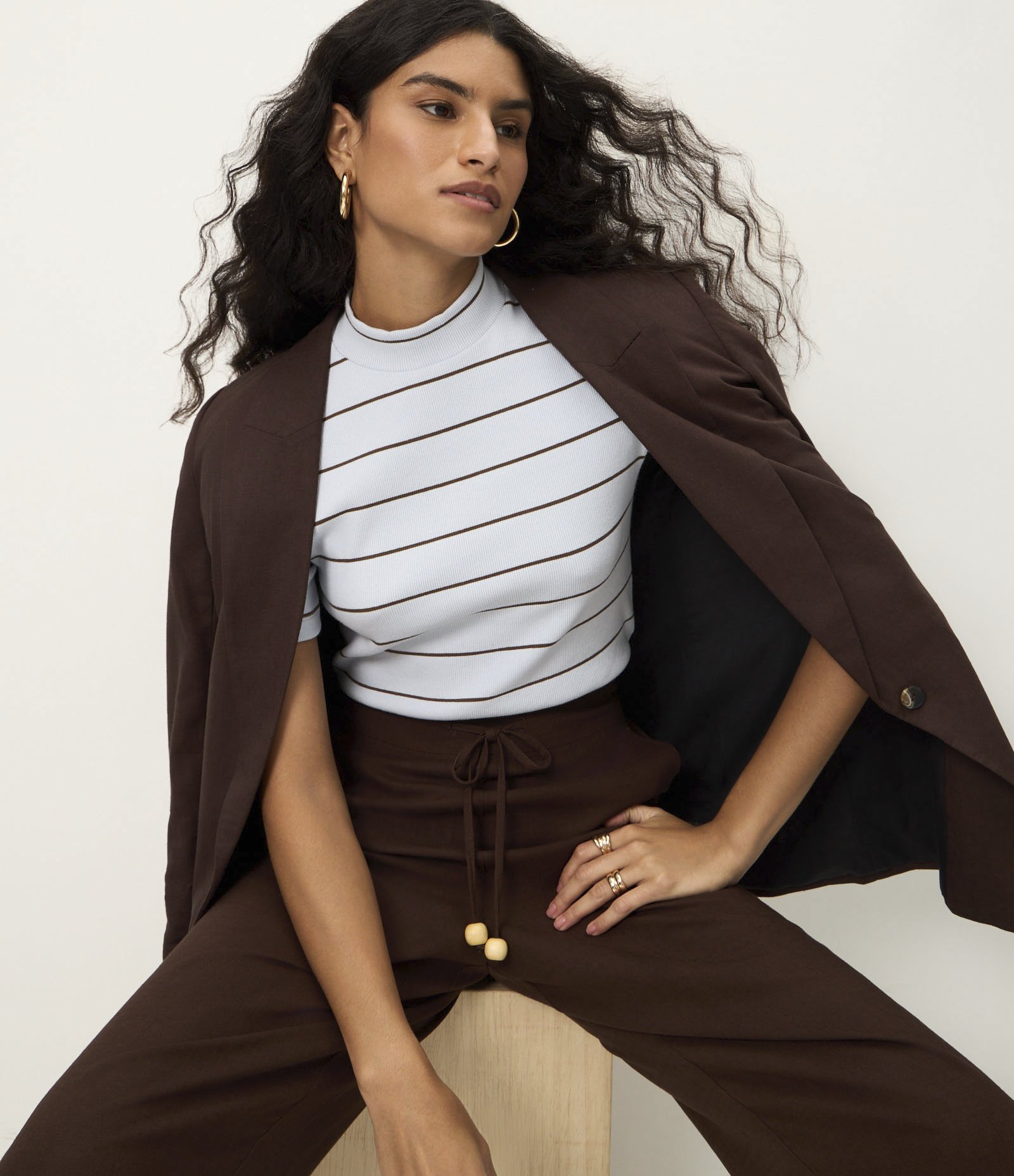 Blusa em Ribana com Golinha Média e Estampa Listrada Azul 5