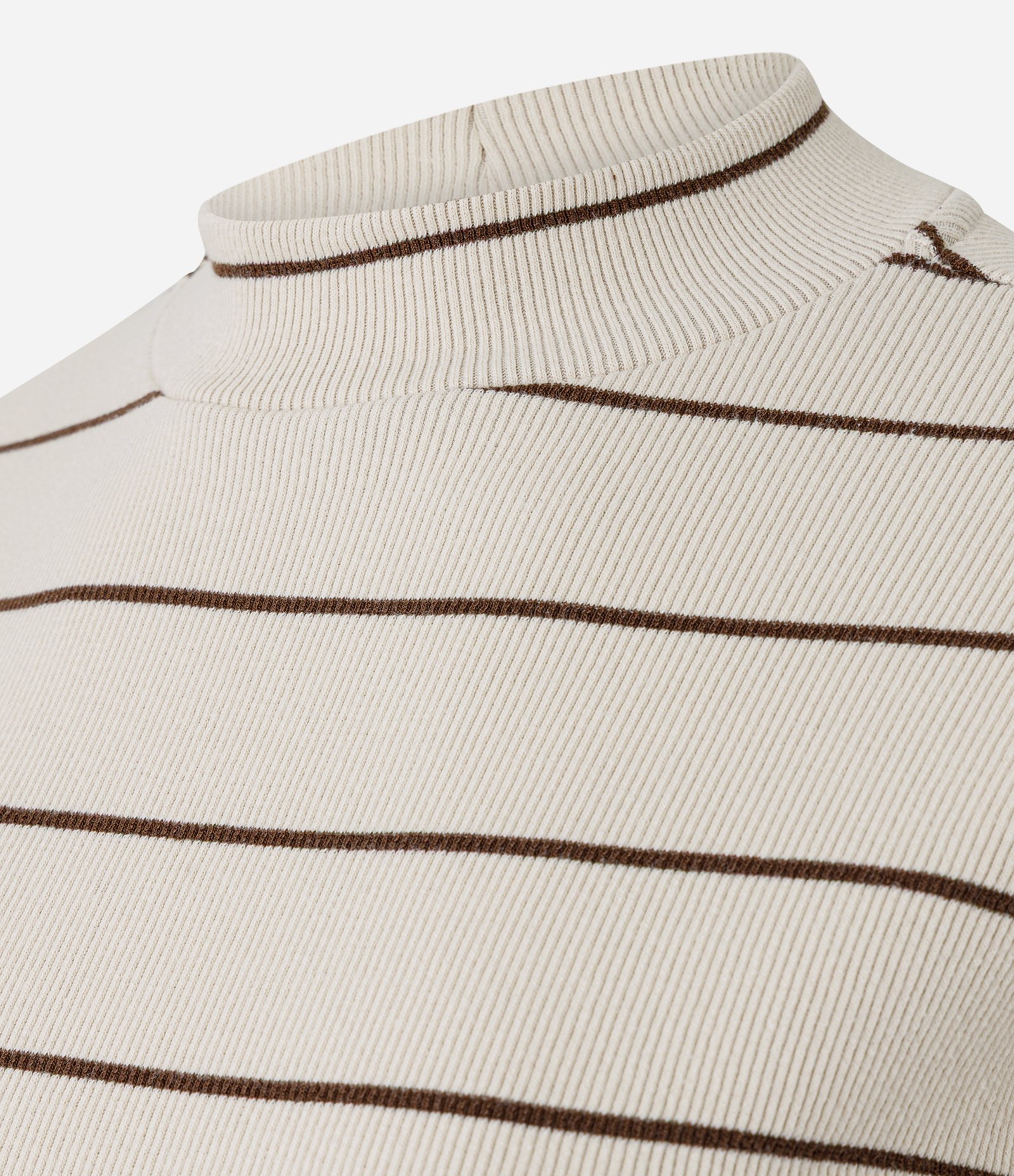 Blusa em Ribana com Golinha Média e Estampa Listrada Bege 2