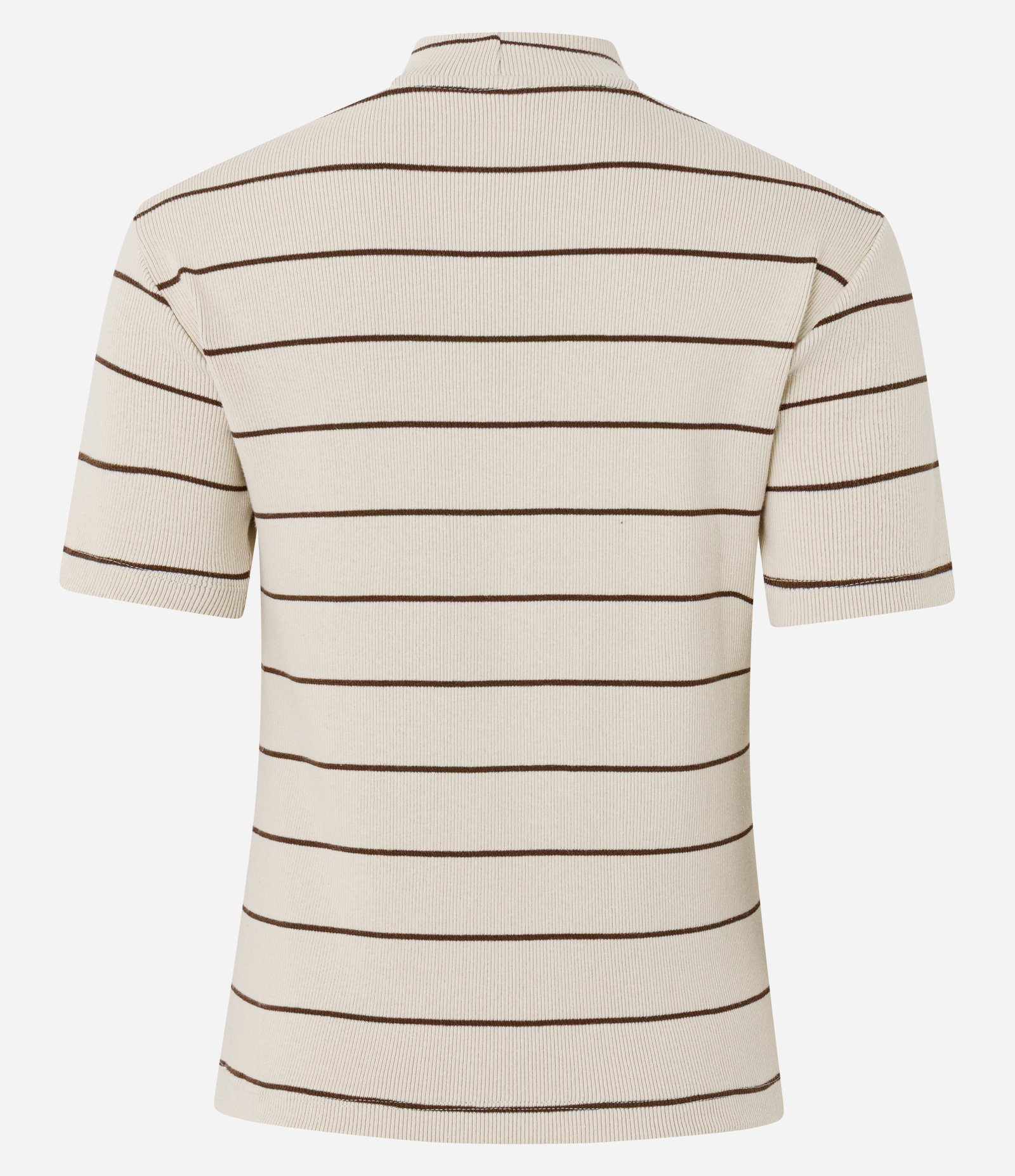 Blusa em Ribana com Golinha Média e Estampa Listrada Bege 3