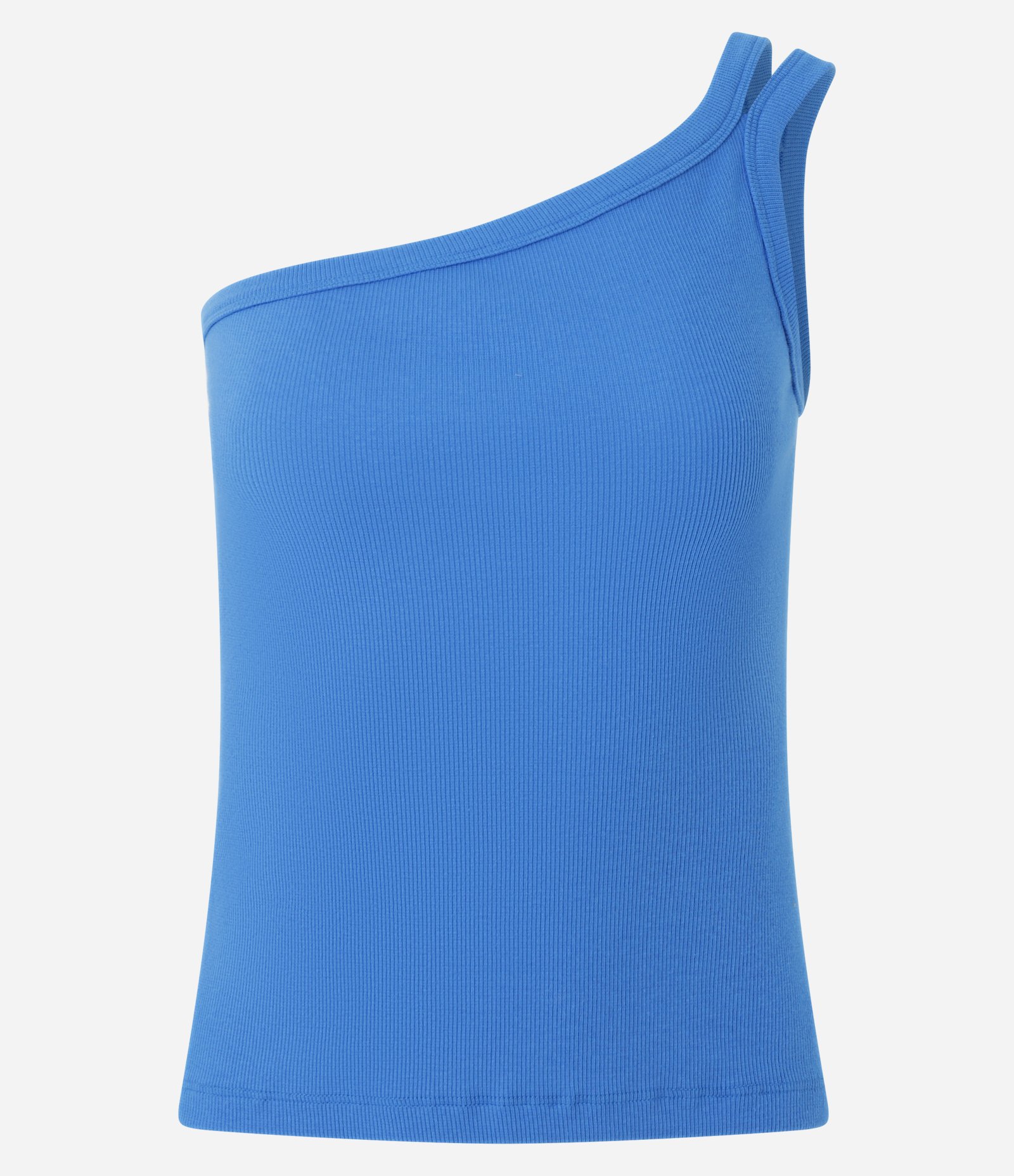 Blusa em Ribana com Um Ombro Só e Alça Dupla Azul 1