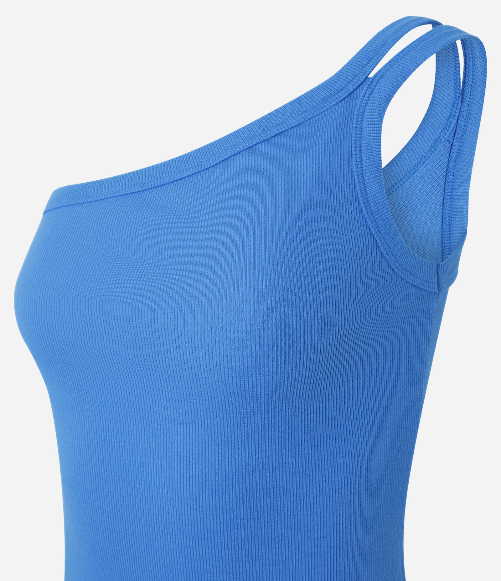 Blusa em Ribana com Um Ombro Só e Alça Dupla Azul 2