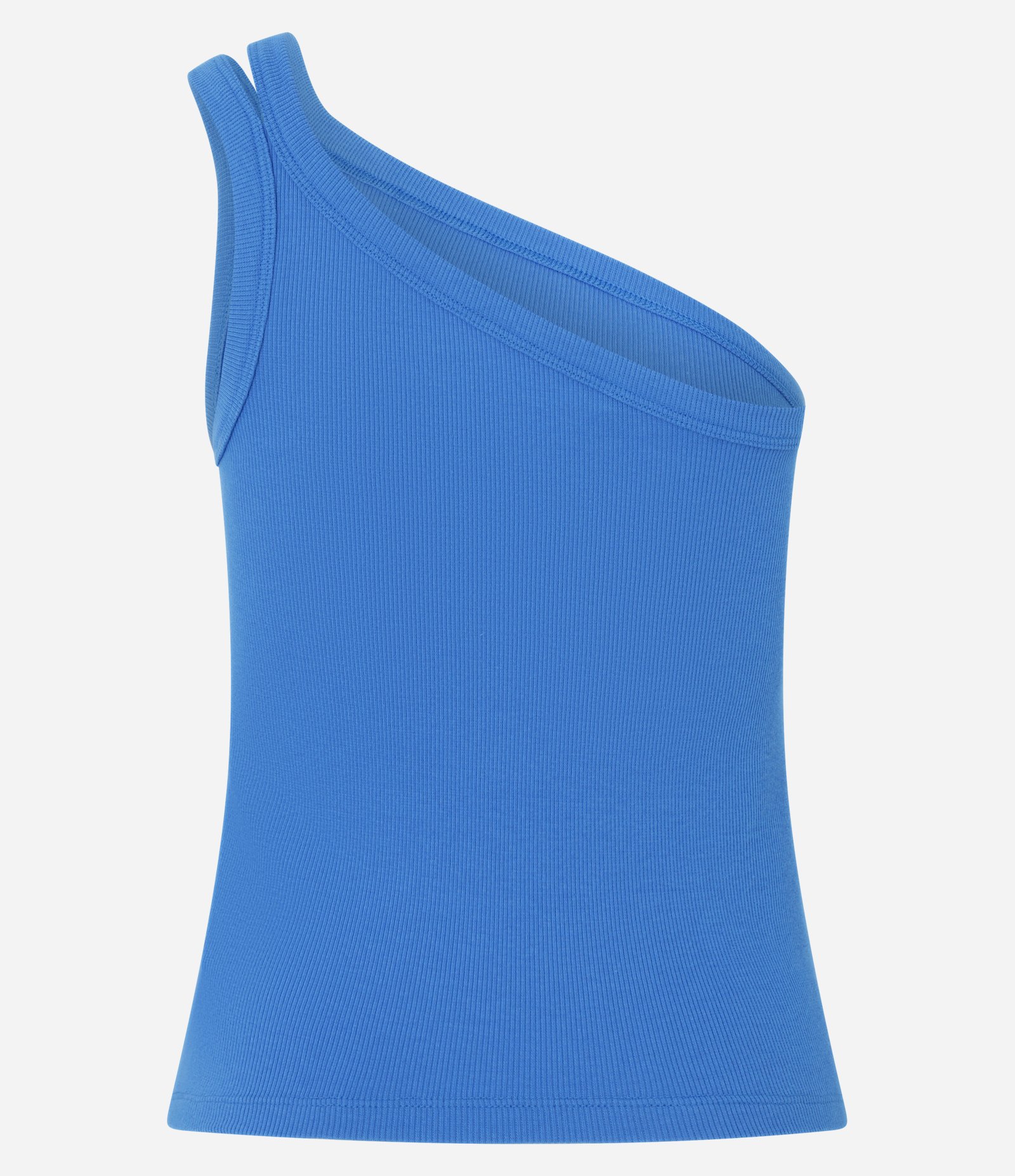 Blusa em Ribana com Um Ombro Só e Alça Dupla Azul 3