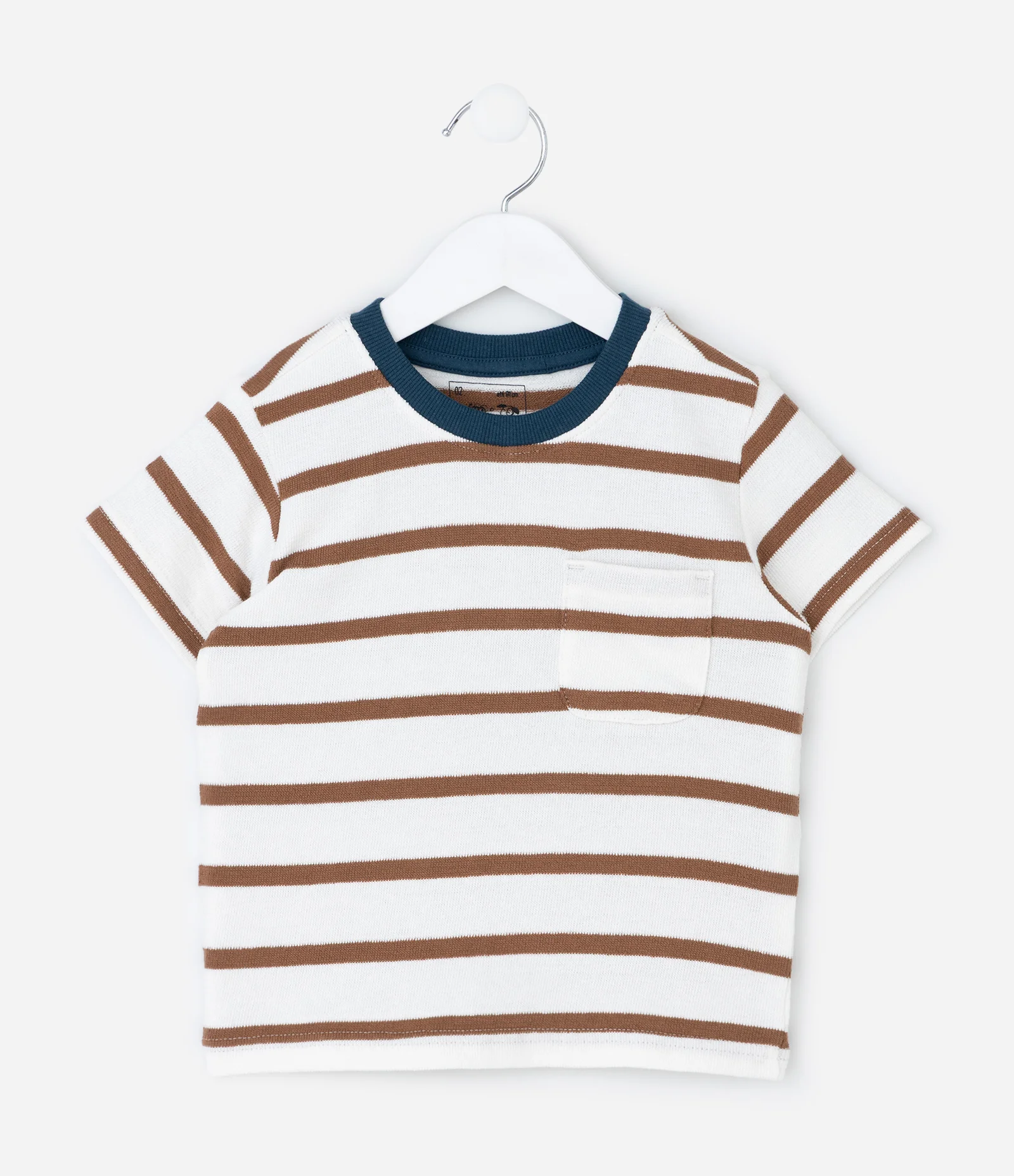 Camiseta Infantil Comfort Listrada com Bolso – Tam 1 a 5/6 Anos Marrom/Branco 1
