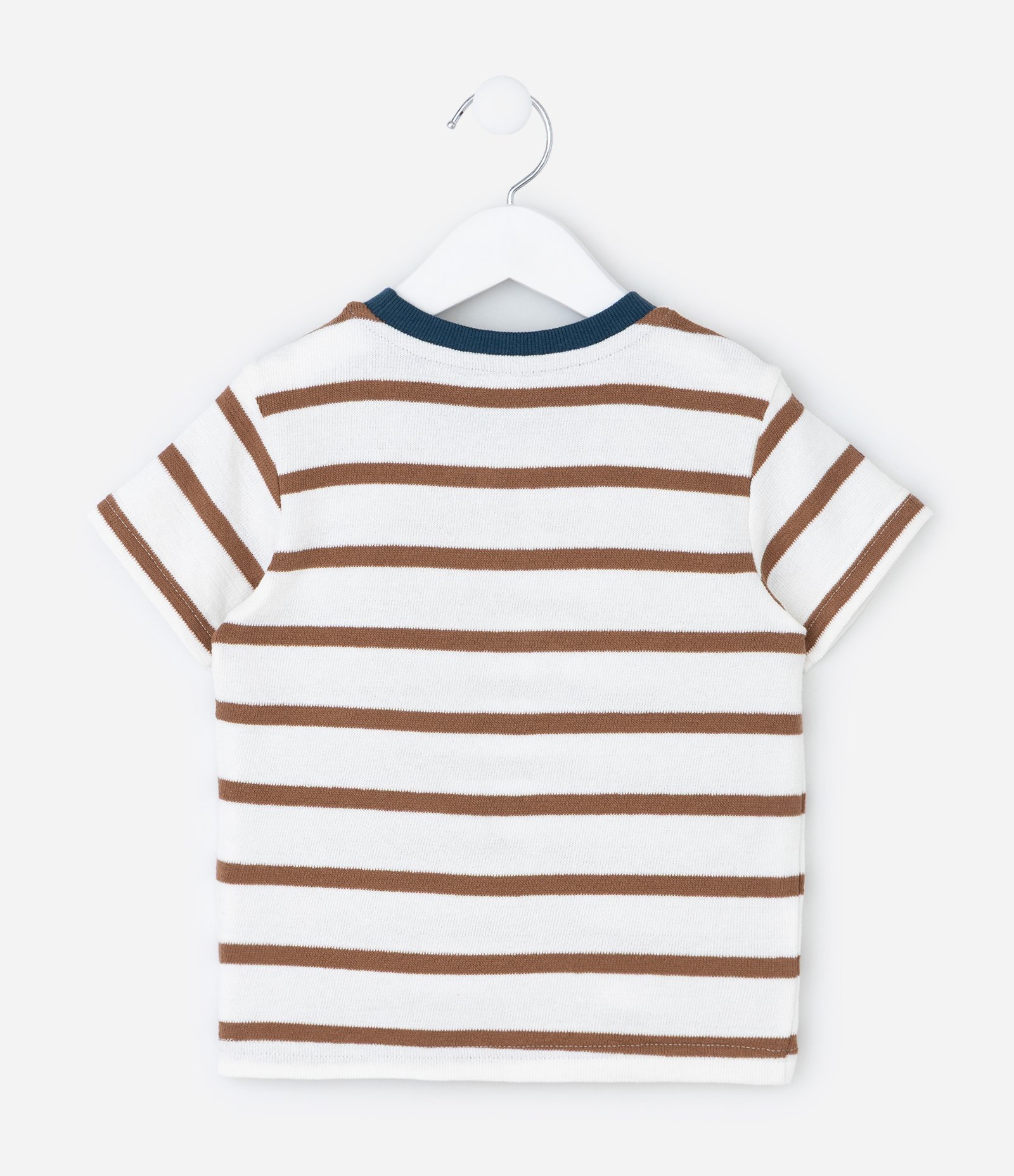 Camiseta Infantil Comfort Listrada com Bolso – Tam 1 a 5/6 Anos Marrom/Branco 2