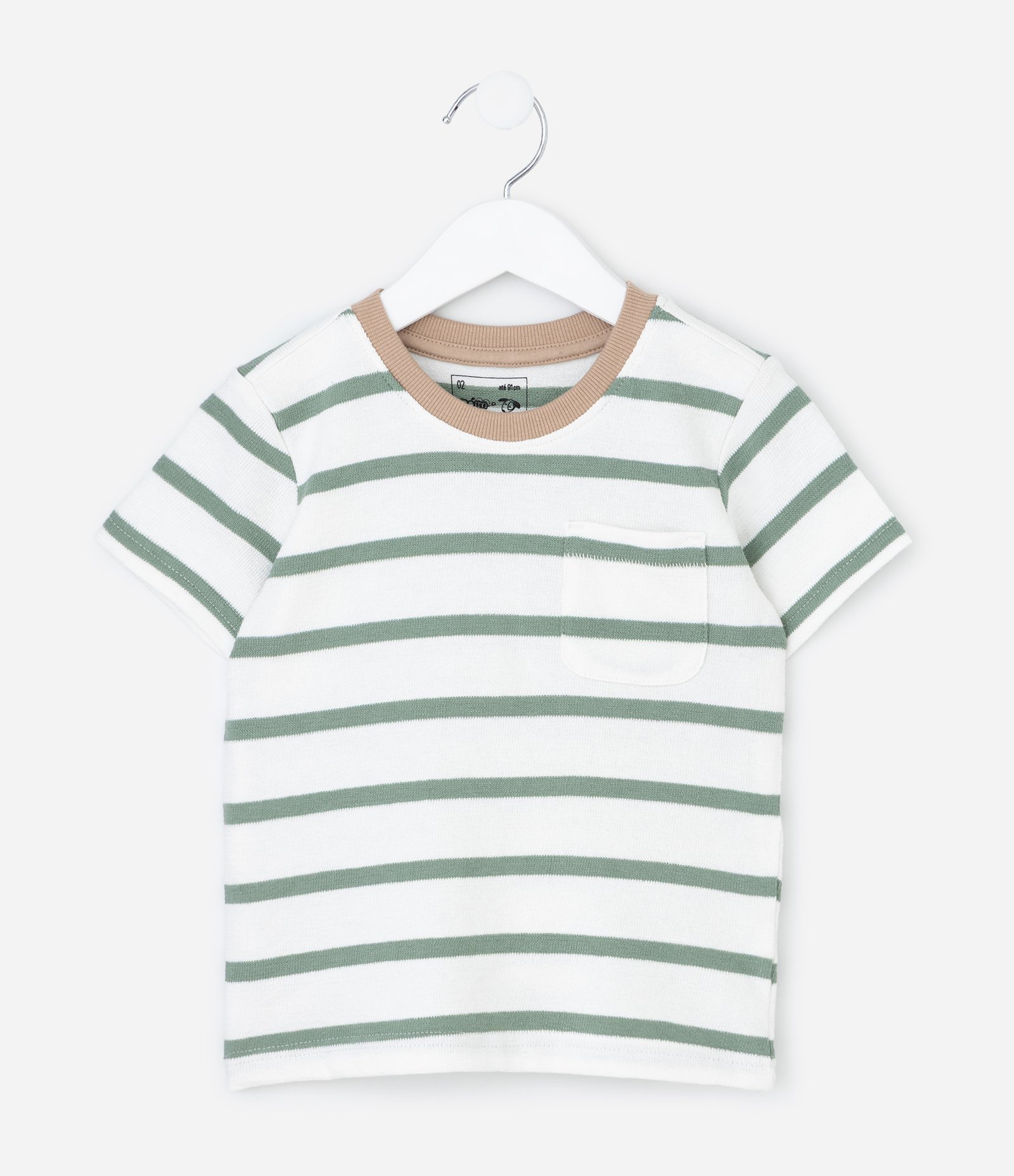 Camiseta Infantil Comfort Listrada com Bolso – Tam 1 a 5/6 Anos Branco/Verde 1